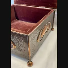 j f pool hayle copper works large secessionist inverted heart design copper jewellery casket with original velvet lining c1908