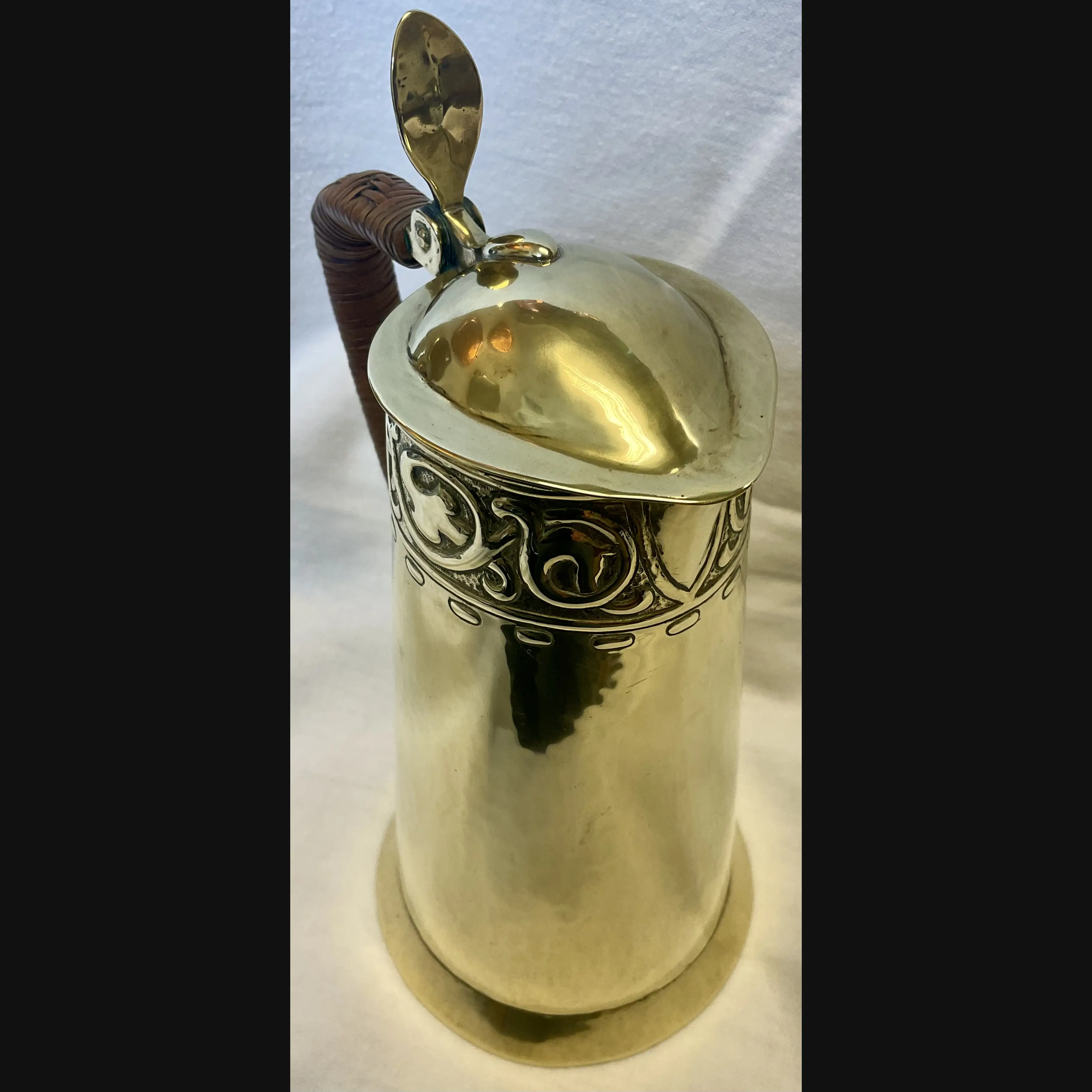 keswick school of industrial art ksia arts and crafts covered brass jug worked by r temple c1900