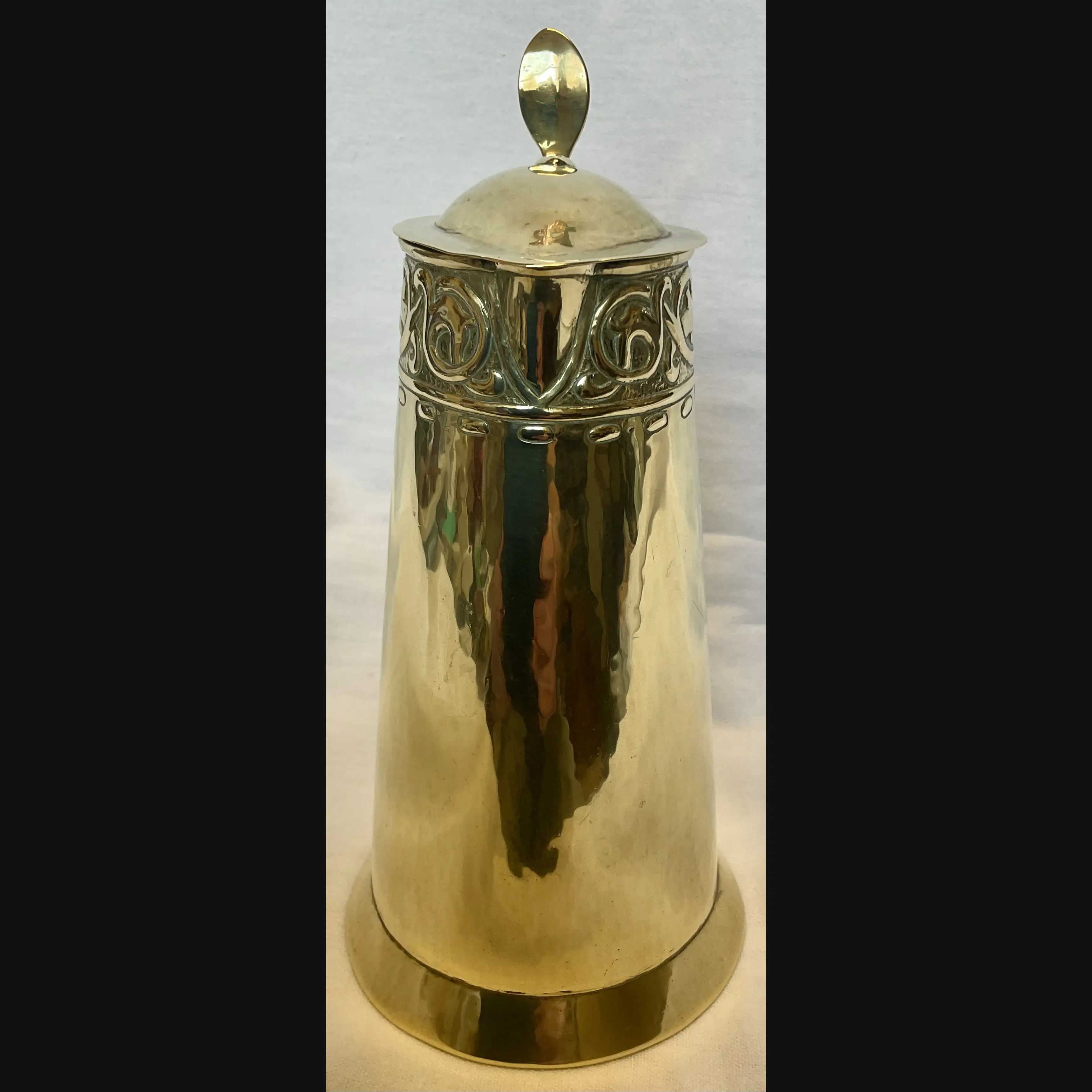 keswick school of industrial art ksia arts and crafts covered brass jug worked by r temple c1900