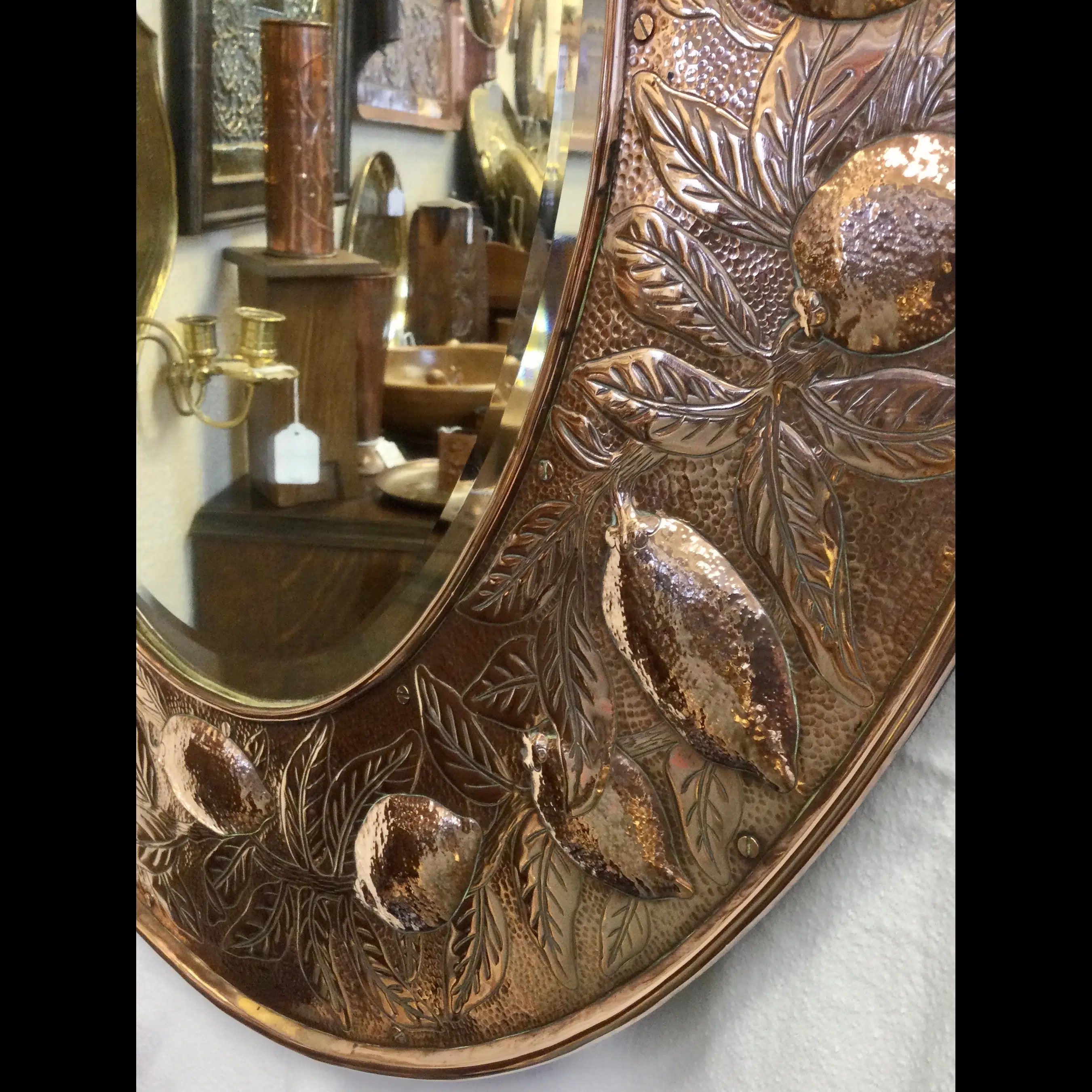 large keswick school of industrial art oval copper lemon tree mirror