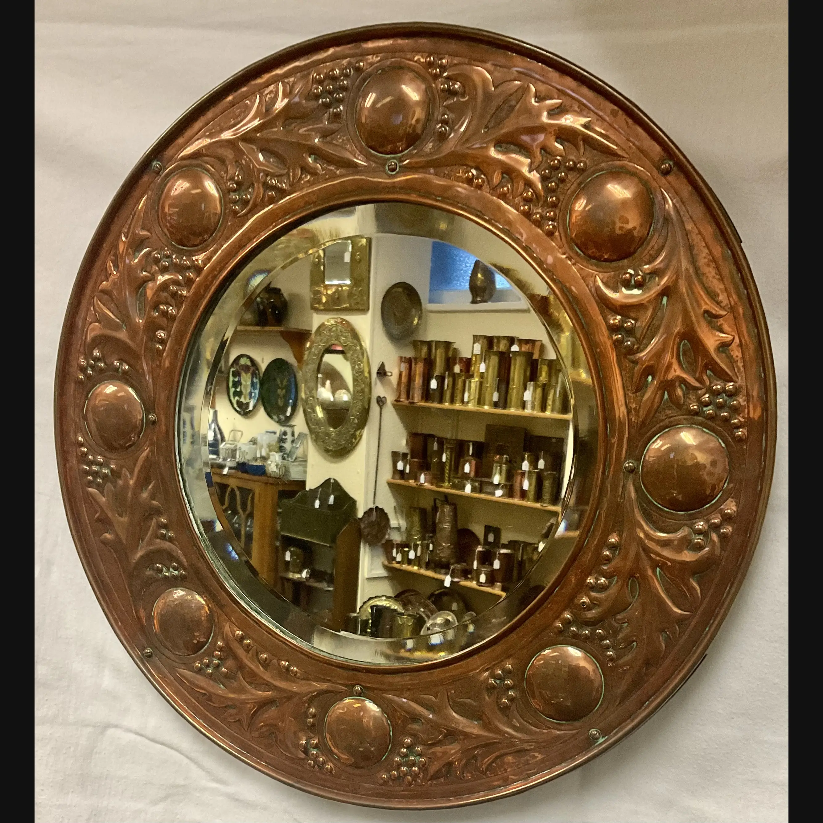 keswick school of industrial art ksia arts and crafts copper leaves and berries hall mirror c1900 10