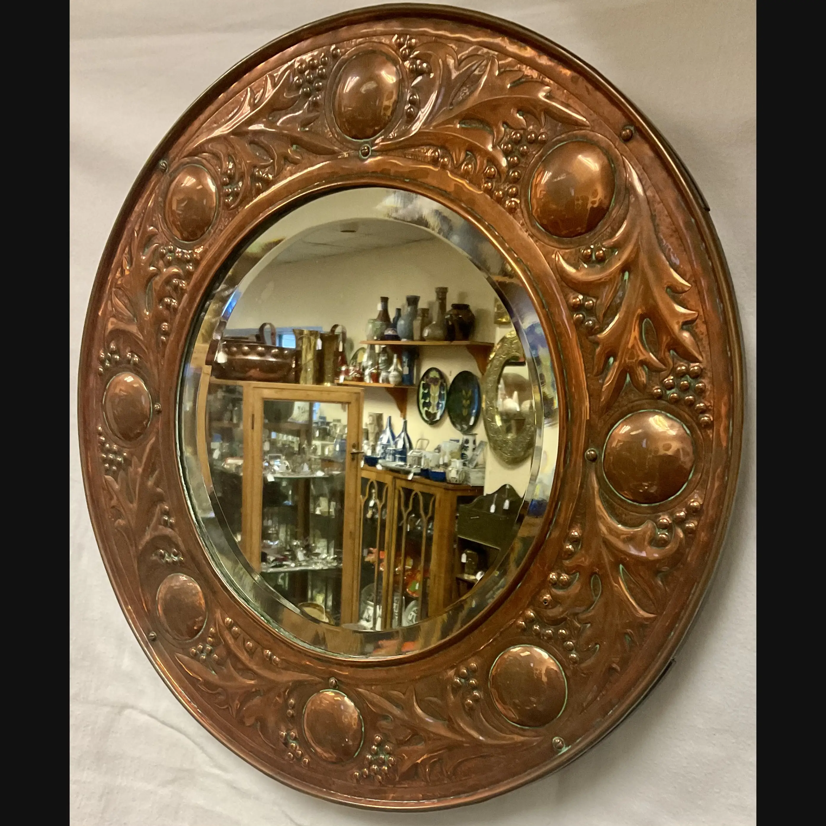 keswick school of industrial art ksia arts and crafts copper leaves and berries hall mirror c1900 10