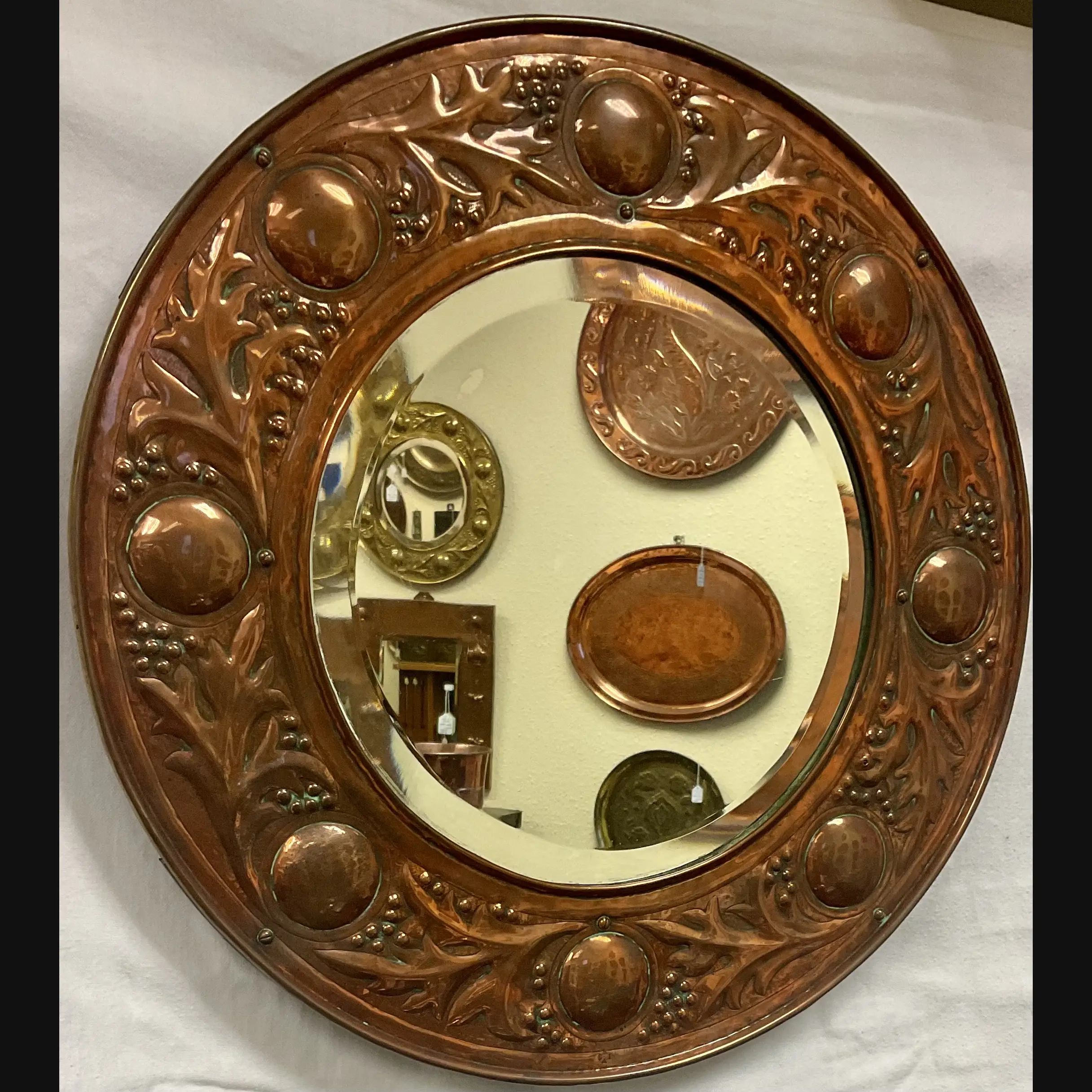 keswick school of industrial art ksia arts and crafts copper leaves and berries hall mirror c1900 10