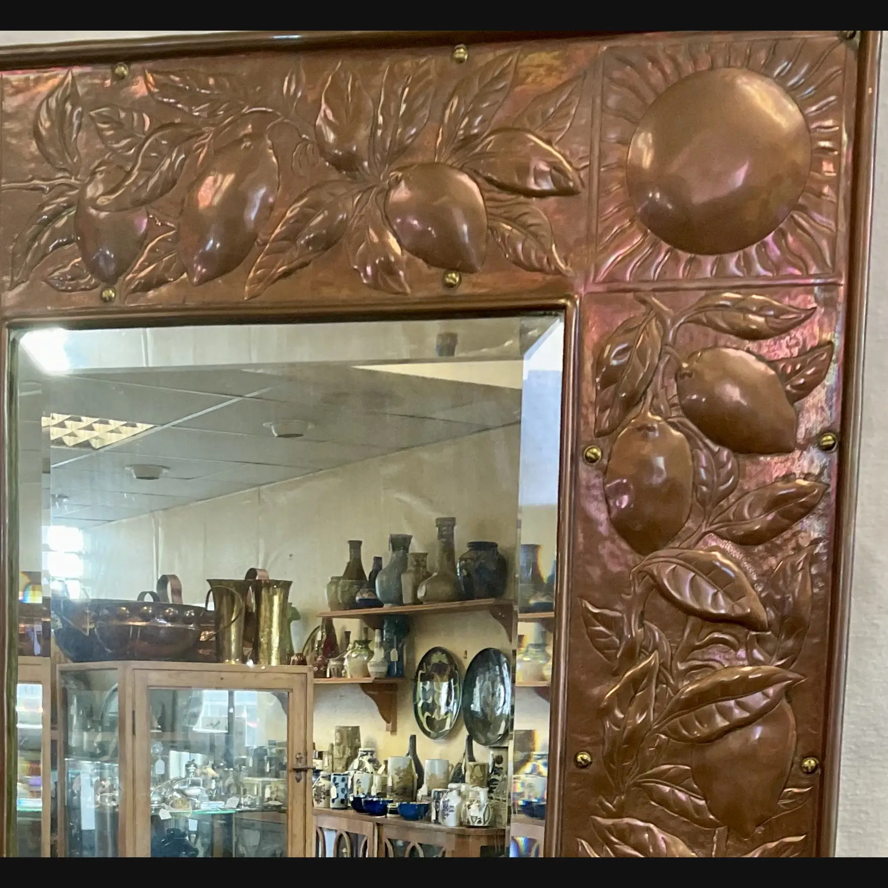 large keswick school of industrial art ksia arts and crafts copper lemon tree mirror c1895