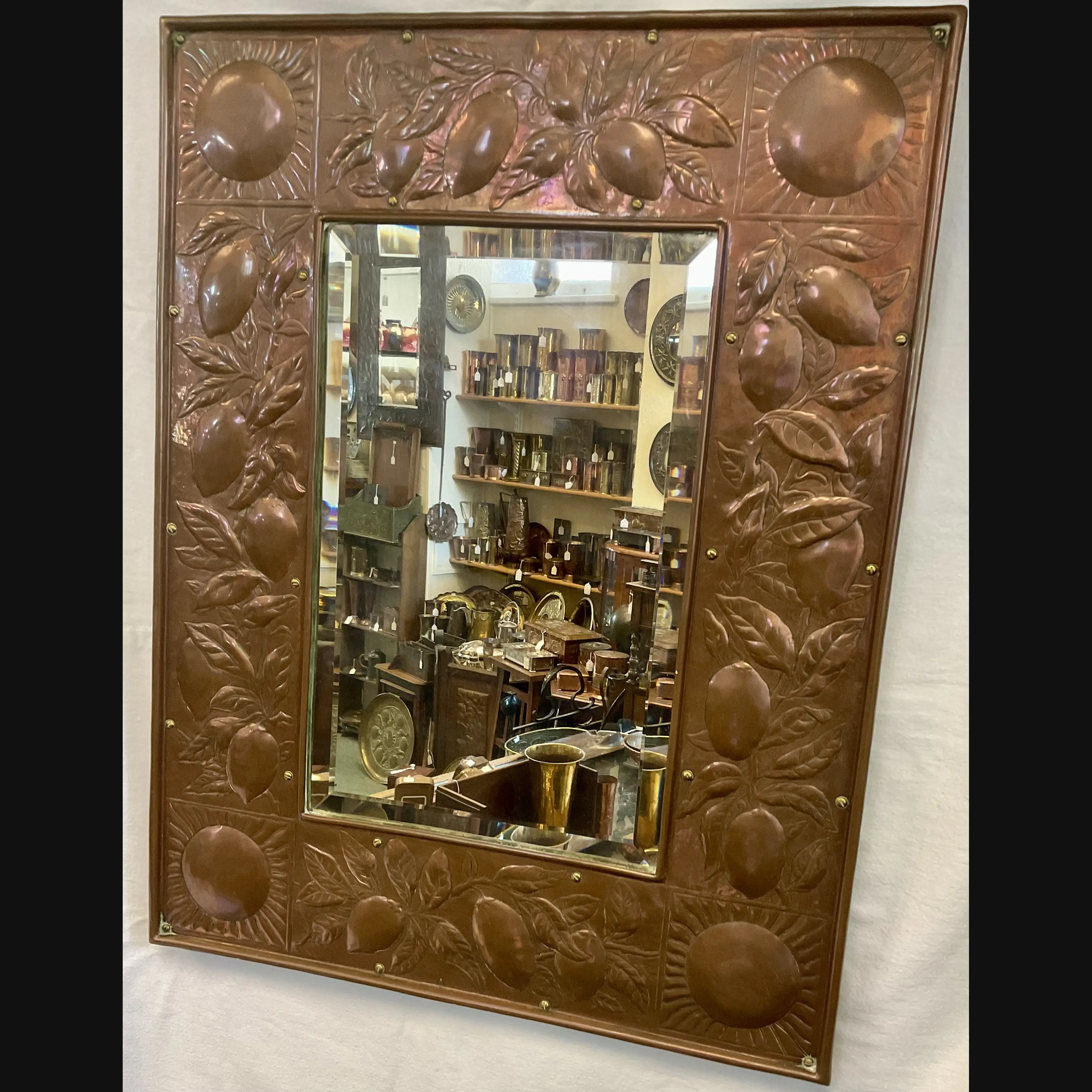 large keswick school of industrial art ksia arts and crafts copper lemon tree mirror c1895