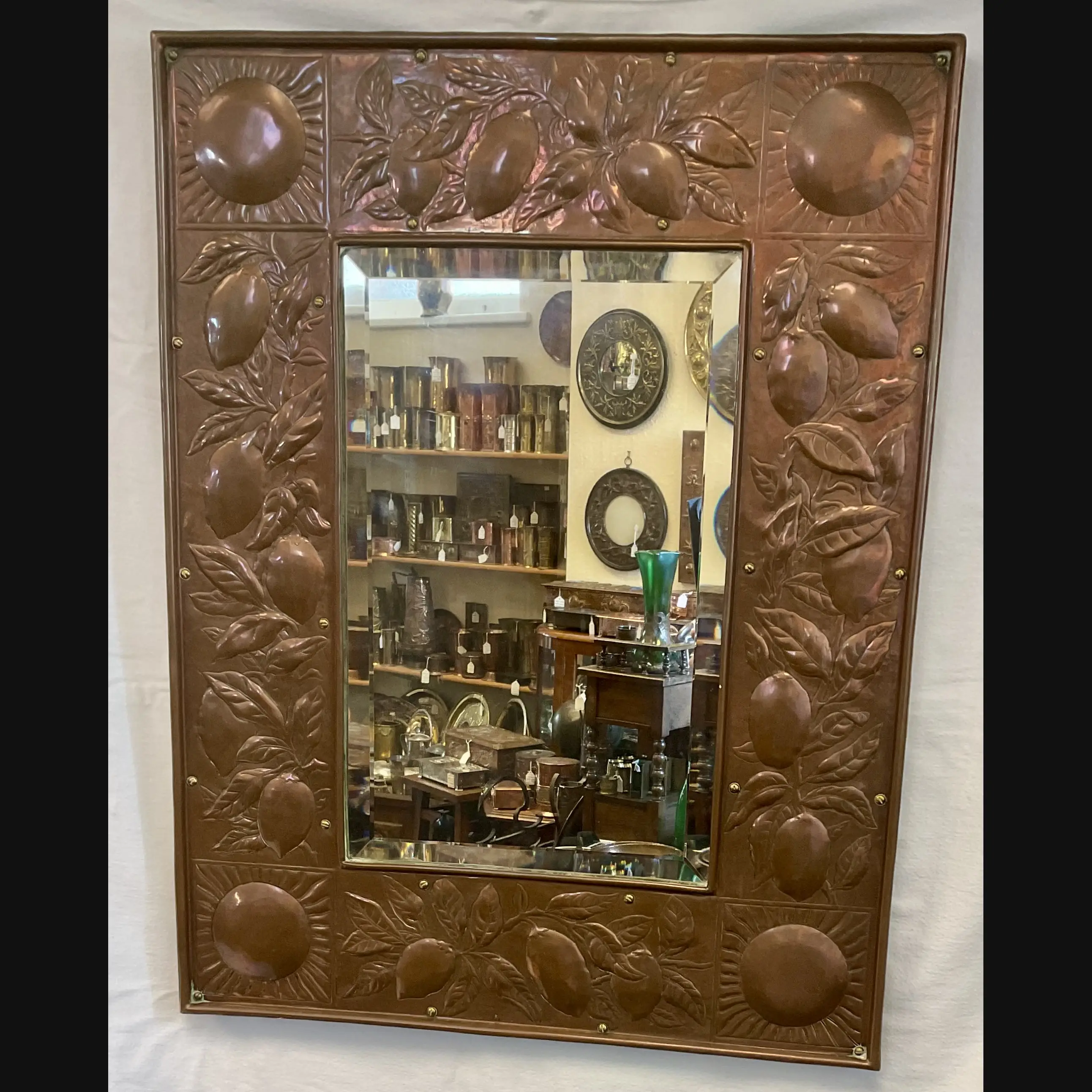 large keswick school of industrial art ksia arts and crafts copper lemon tree mirror c1895