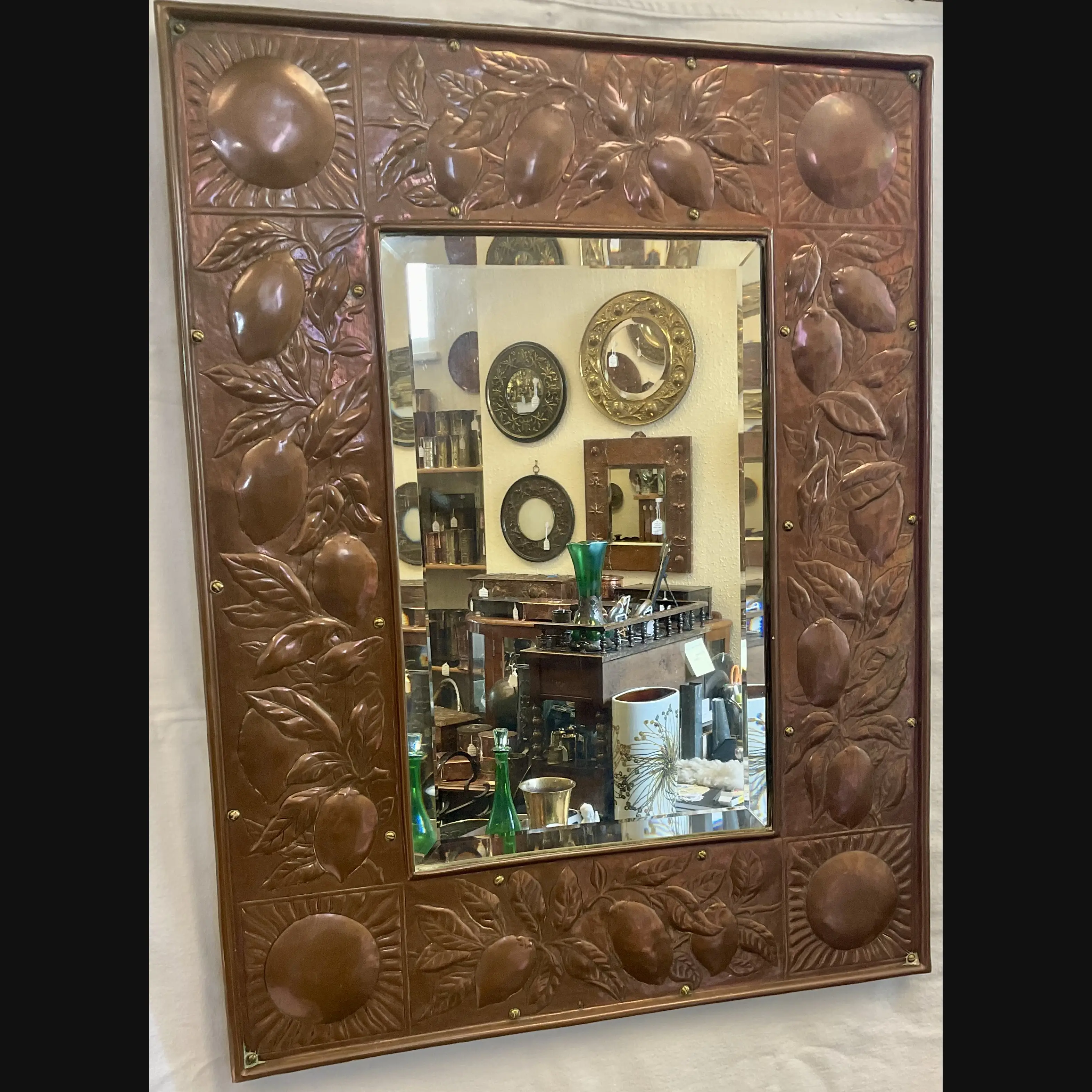 large keswick school of industrial art ksia arts and crafts copper lemon tree mirror c1895