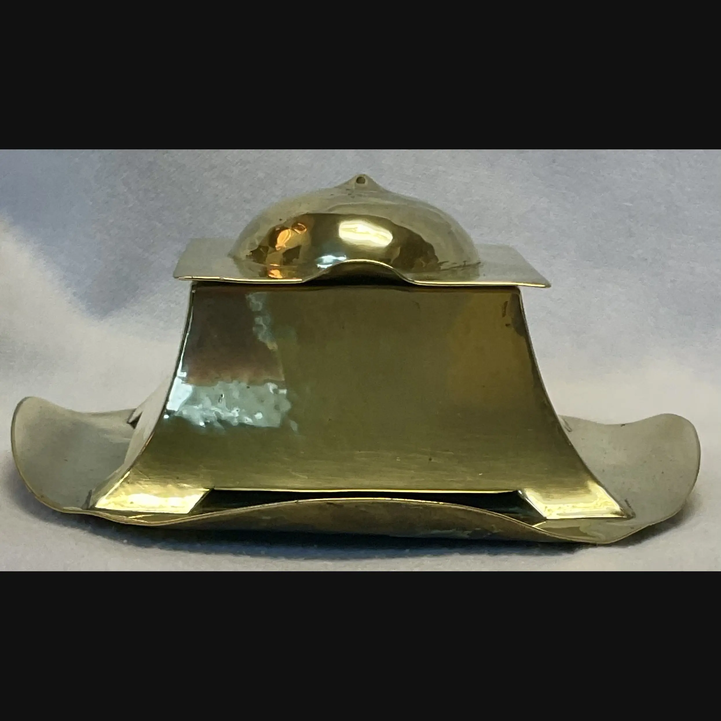 keswick school of industrial art ksia arts and crafts brass desk ink well with liner c1900