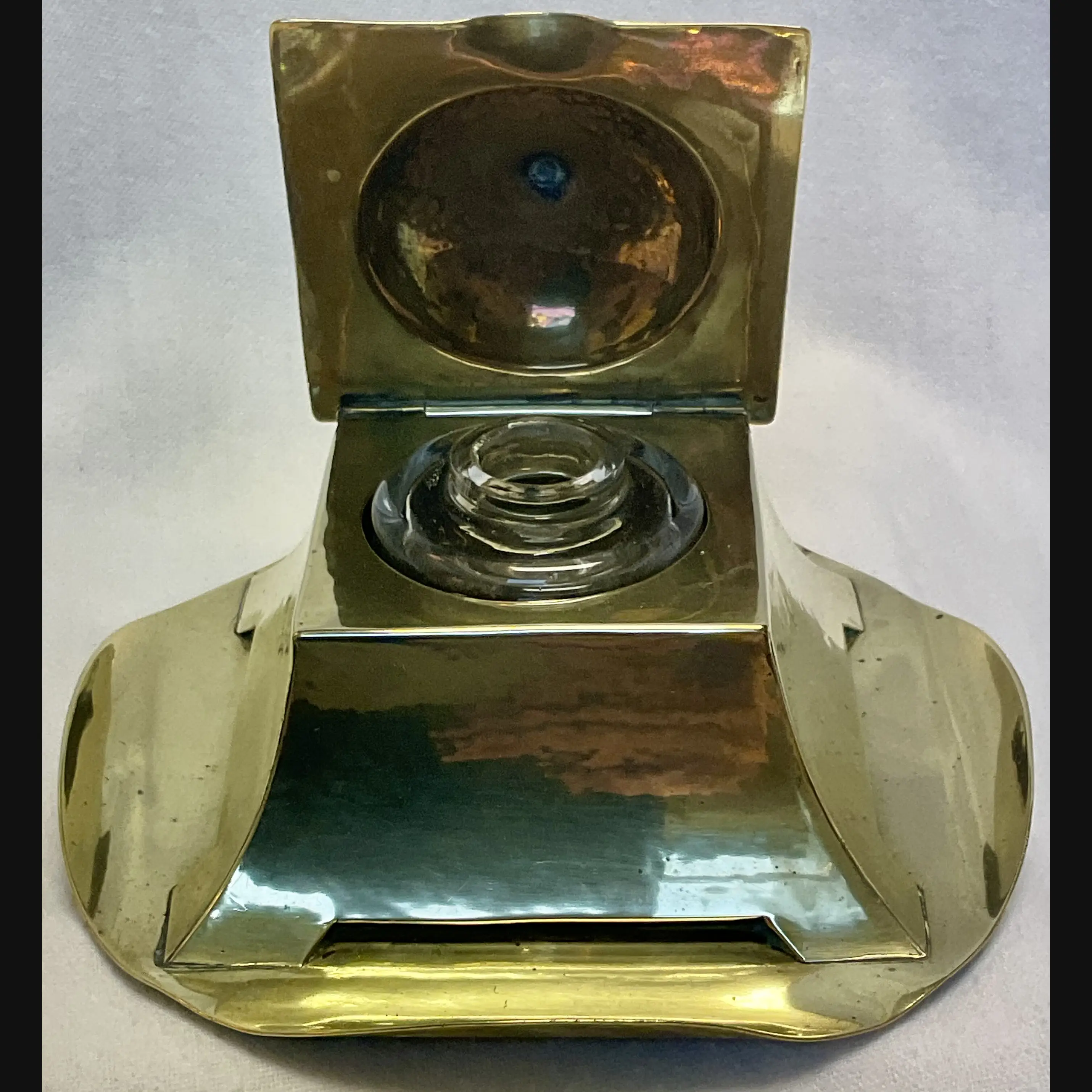 keswick school of industrial art ksia arts and crafts brass desk ink well with liner c1900