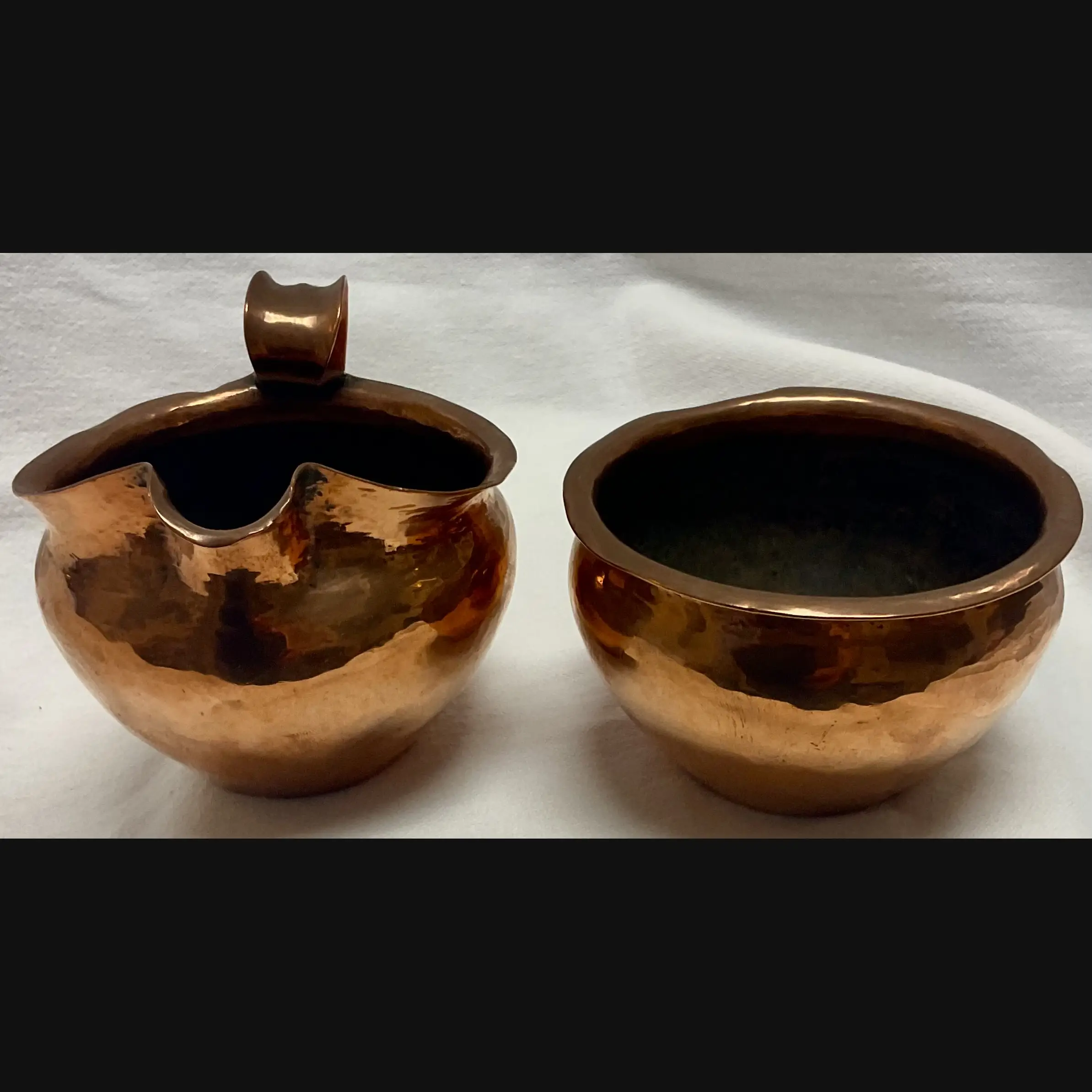 keswick school of industrial art ksia arts and crafts copper milk jug and bowl c1900 10