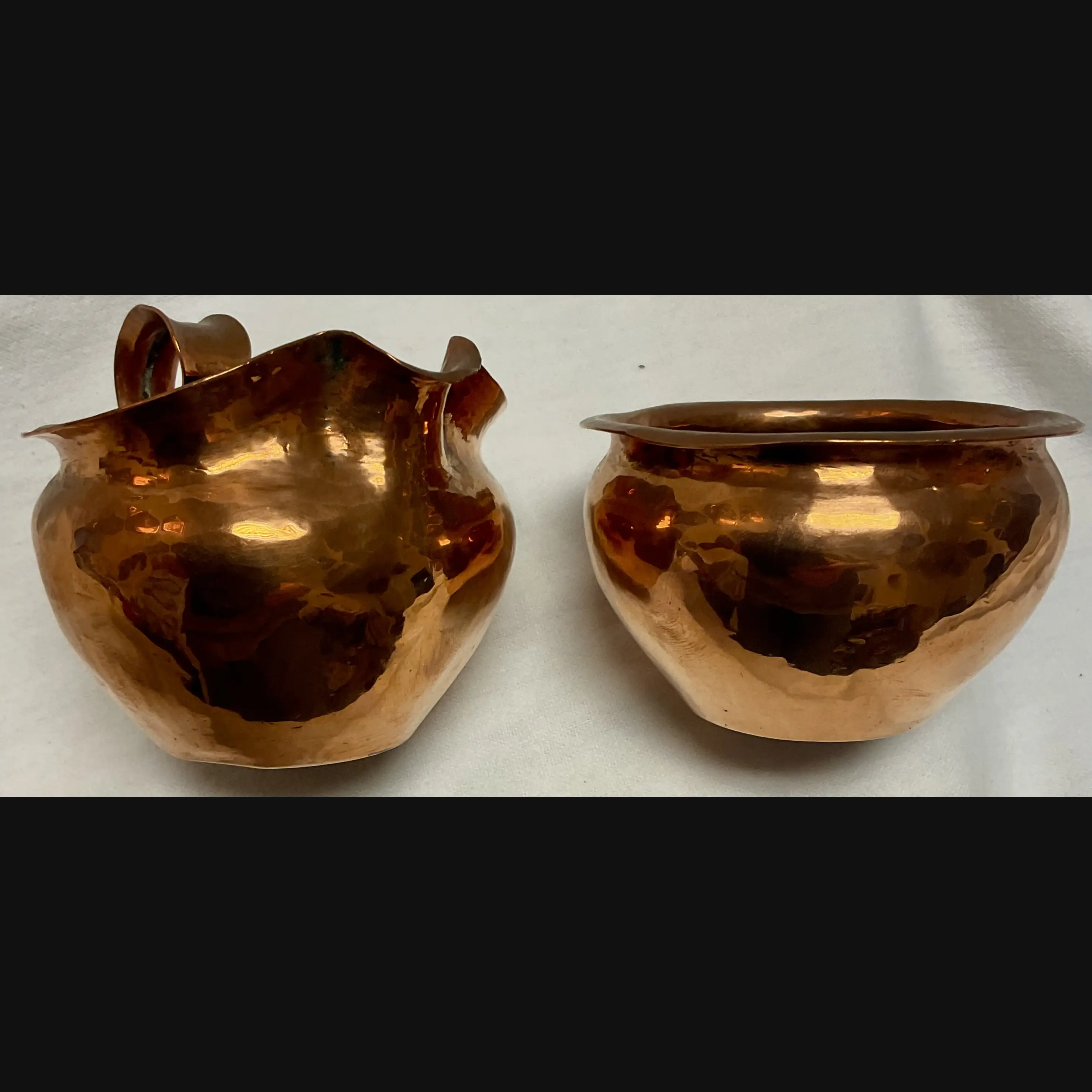 keswick school of industrial art ksia arts and crafts copper milk jug and bowl c1900 10