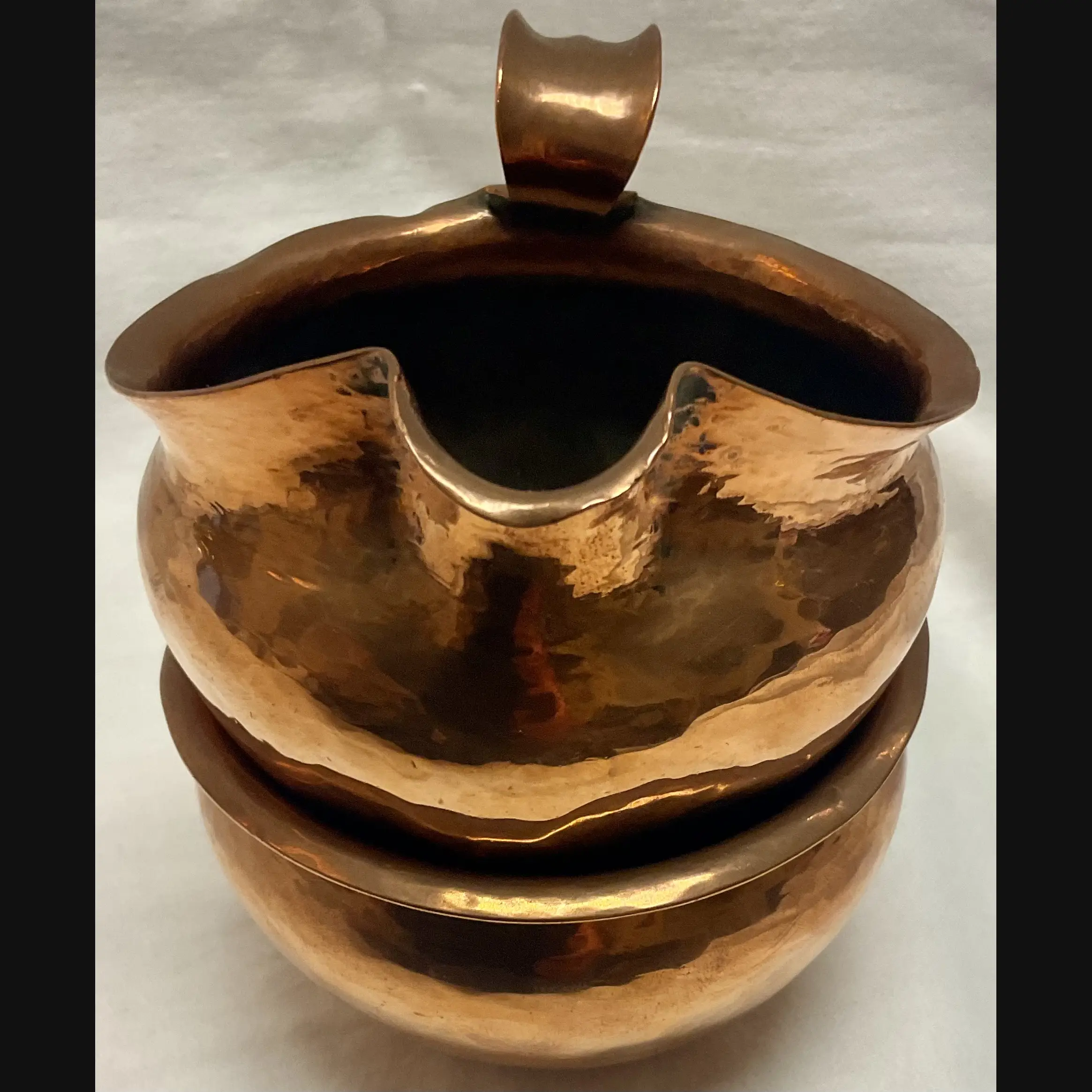 keswick school of industrial art ksia arts and crafts copper milk jug and bowl c1900 10