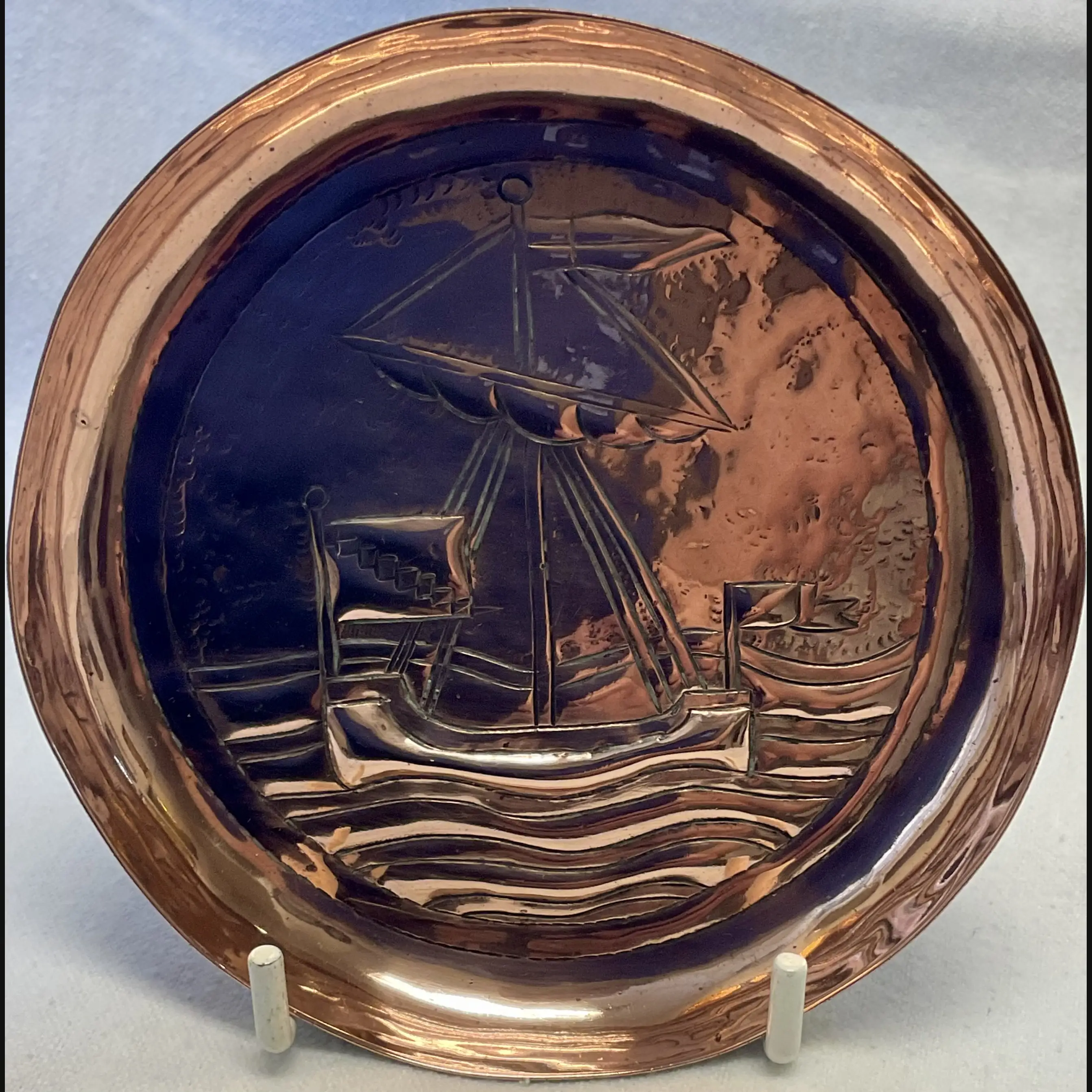 keswick school of industrial art ksia arts and crafts copper pin tray masted ship