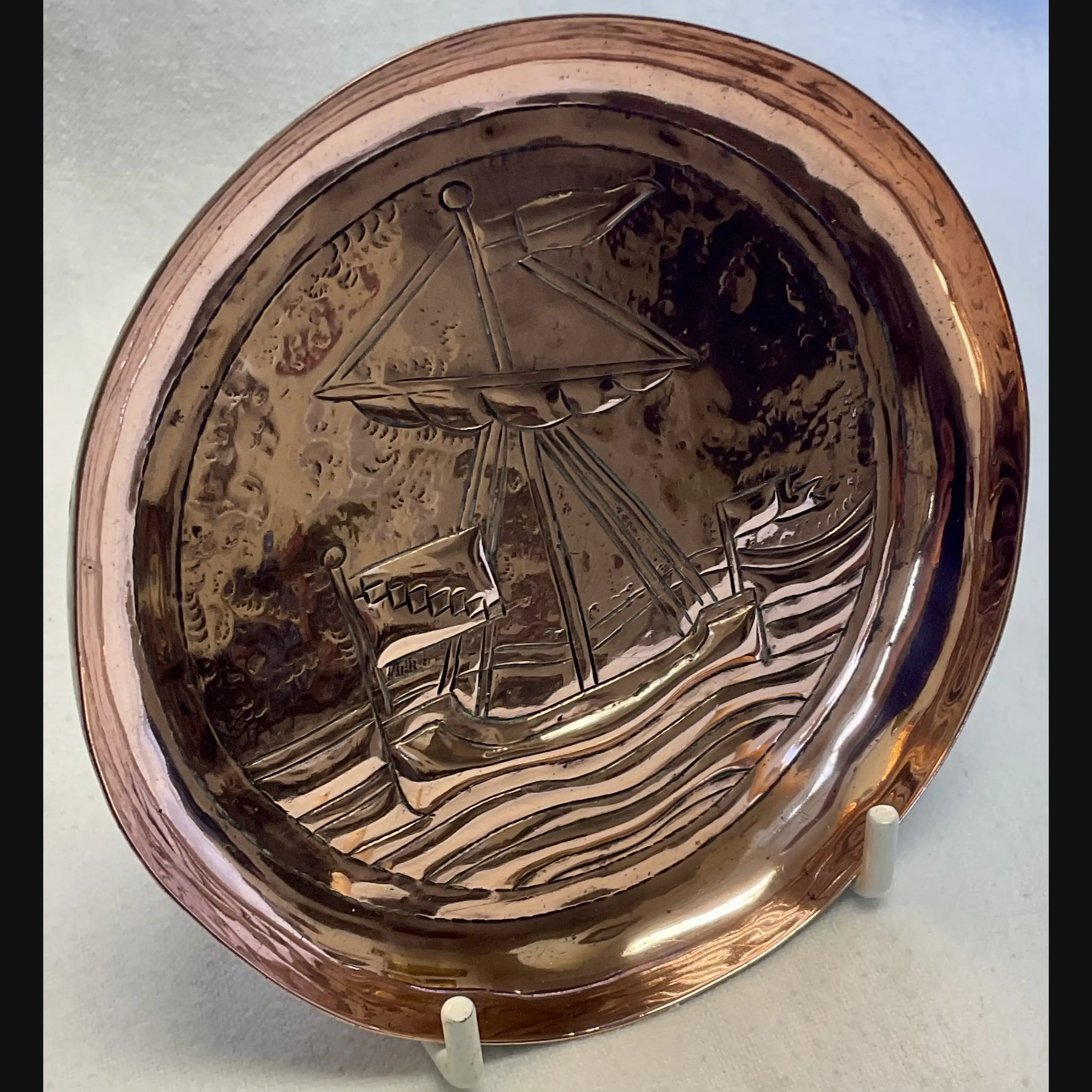 keswick school of industrial art ksia arts and crafts copper pin tray masted ship