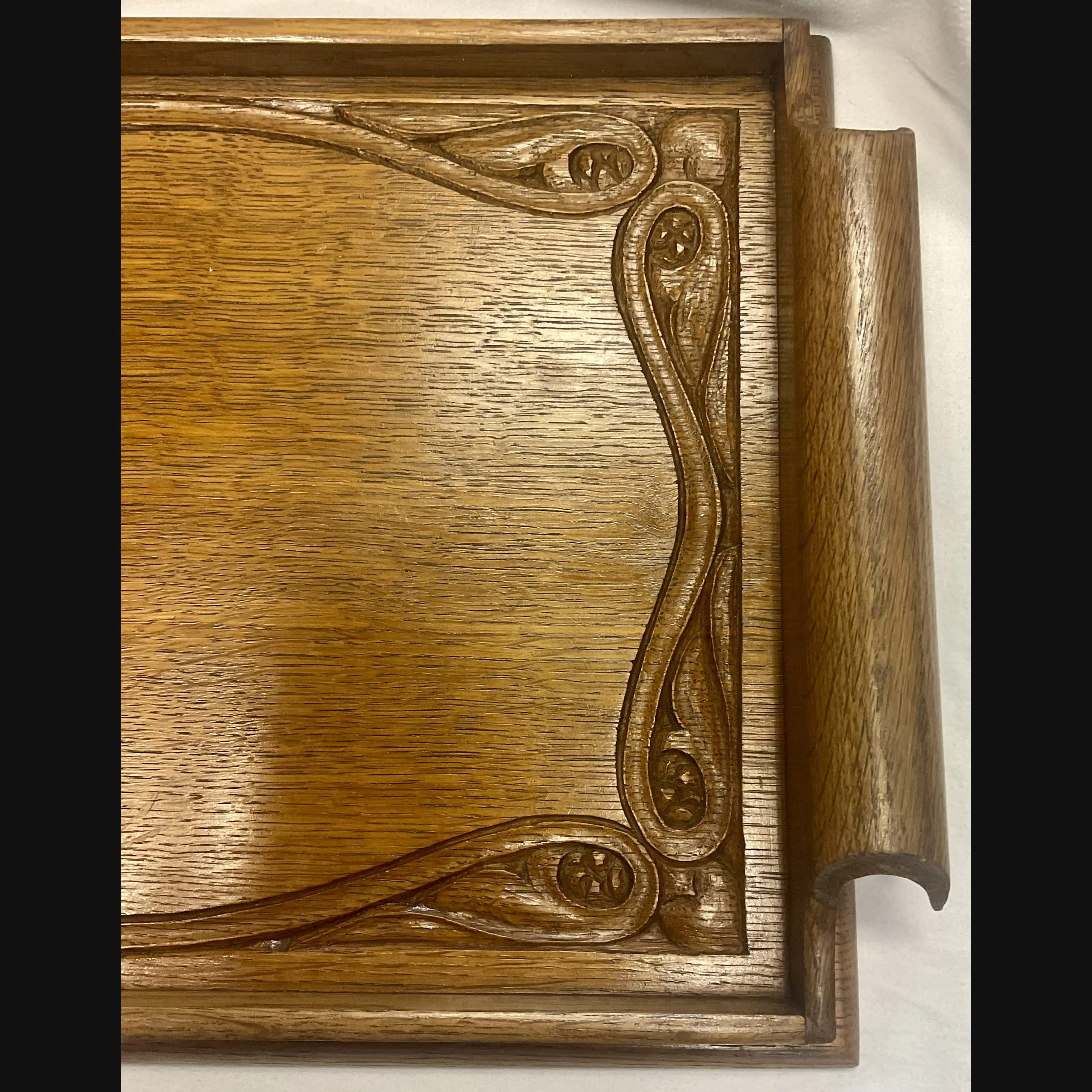 large arts and crafts arthur simpson kendal handicrafts carved oak two handled serving tray