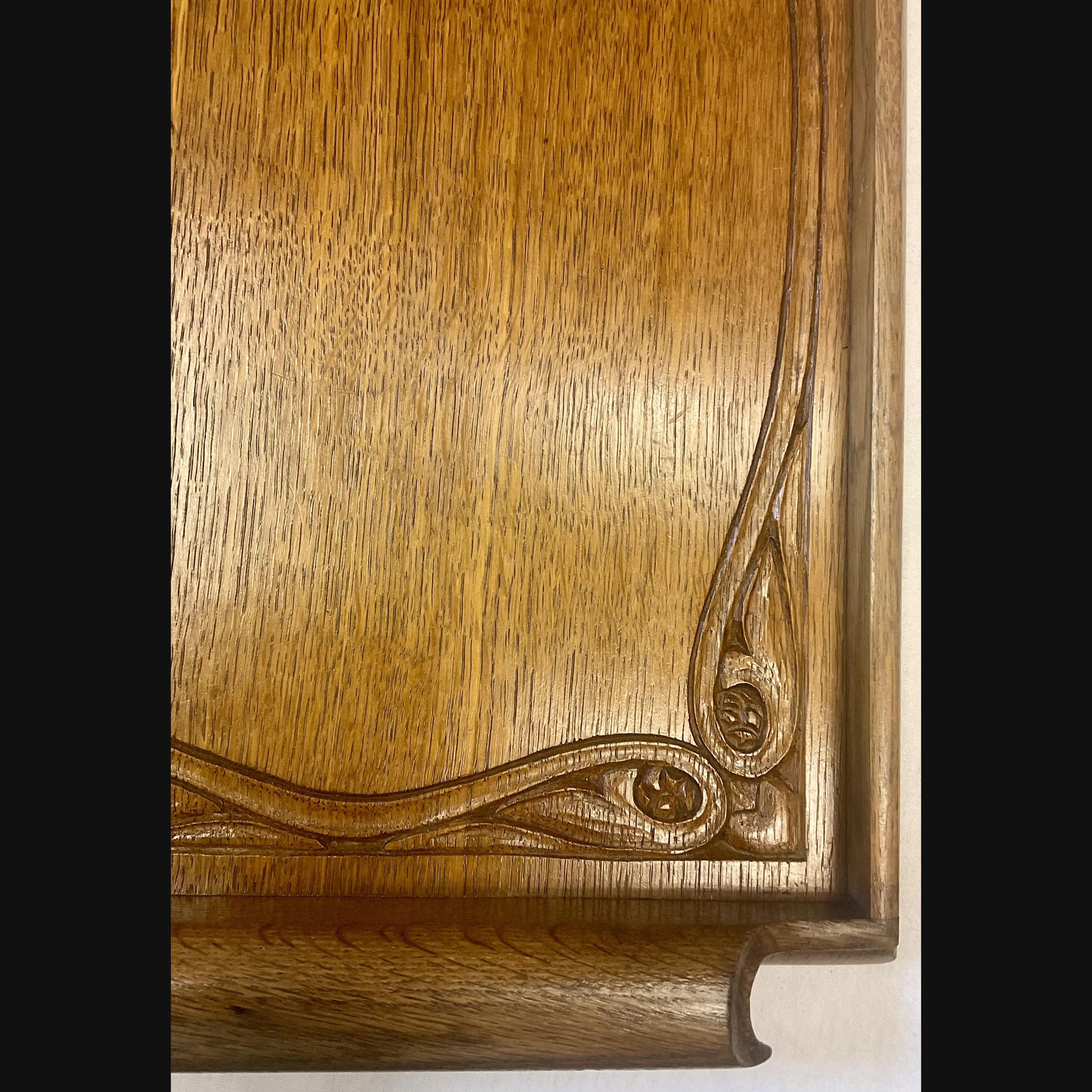 large arts and crafts arthur simpson kendal handicrafts carved oak two handled serving tray