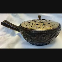 w h mawson keswick home industries arts and crafts carved oak potpourri with pierced brass cover c1900