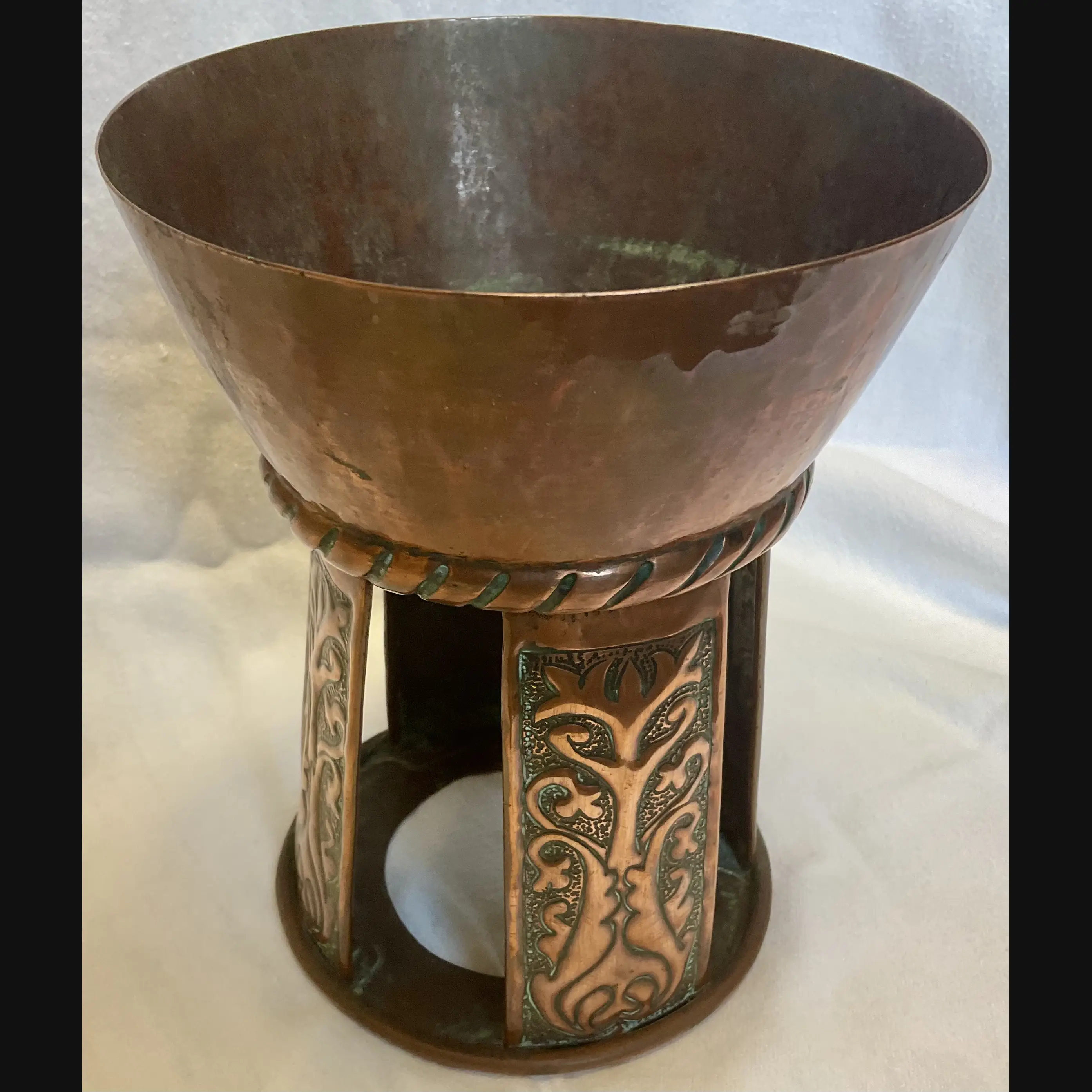 arts and crafts copper upright plant pot holder stand