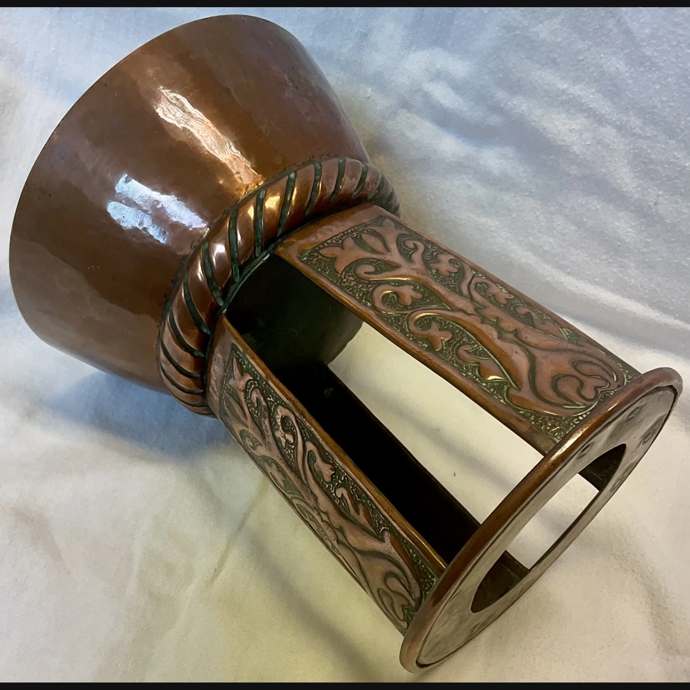 arts and crafts copper upright plant pot holder stand