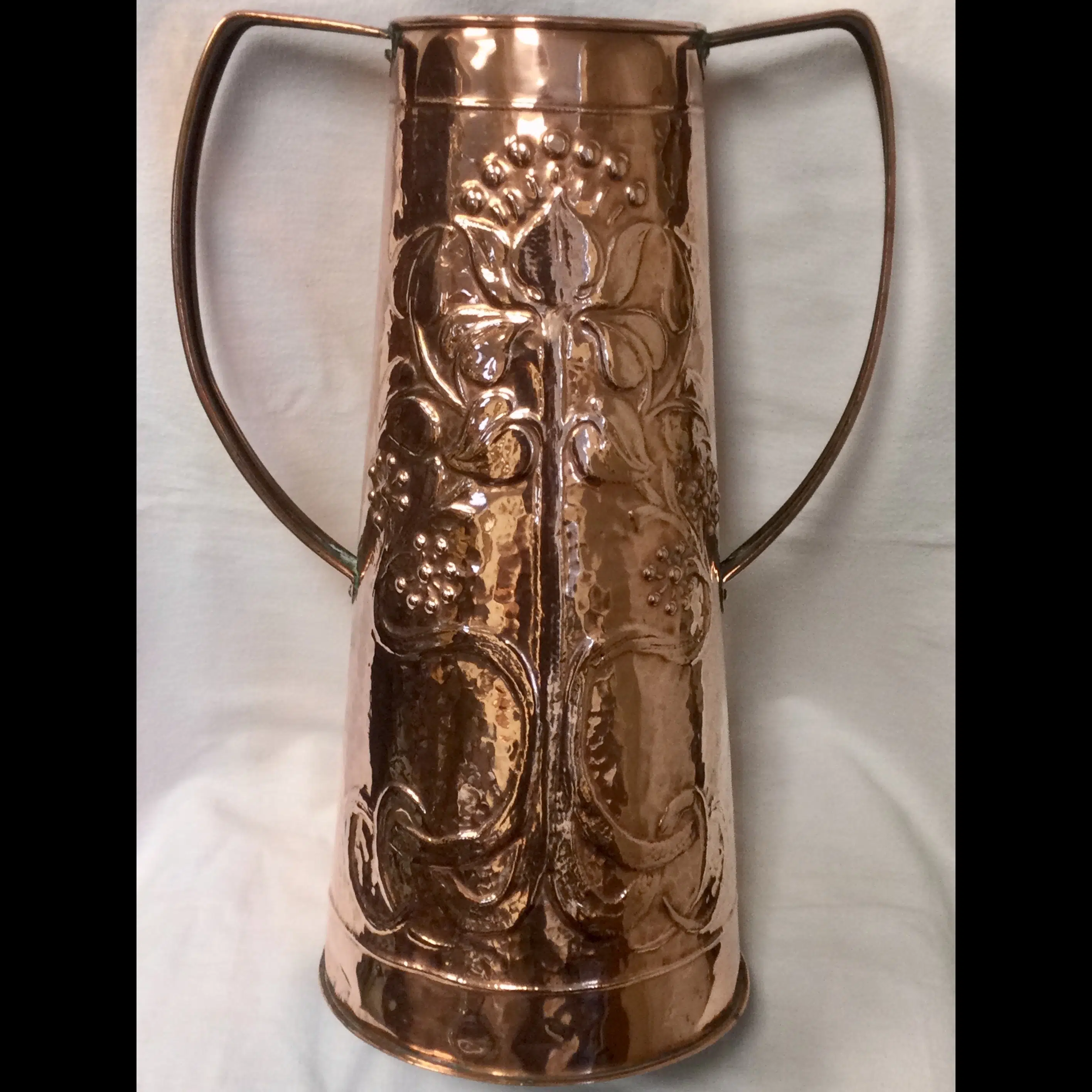 newton class large two handled arts and crafts copper vase or stick stand