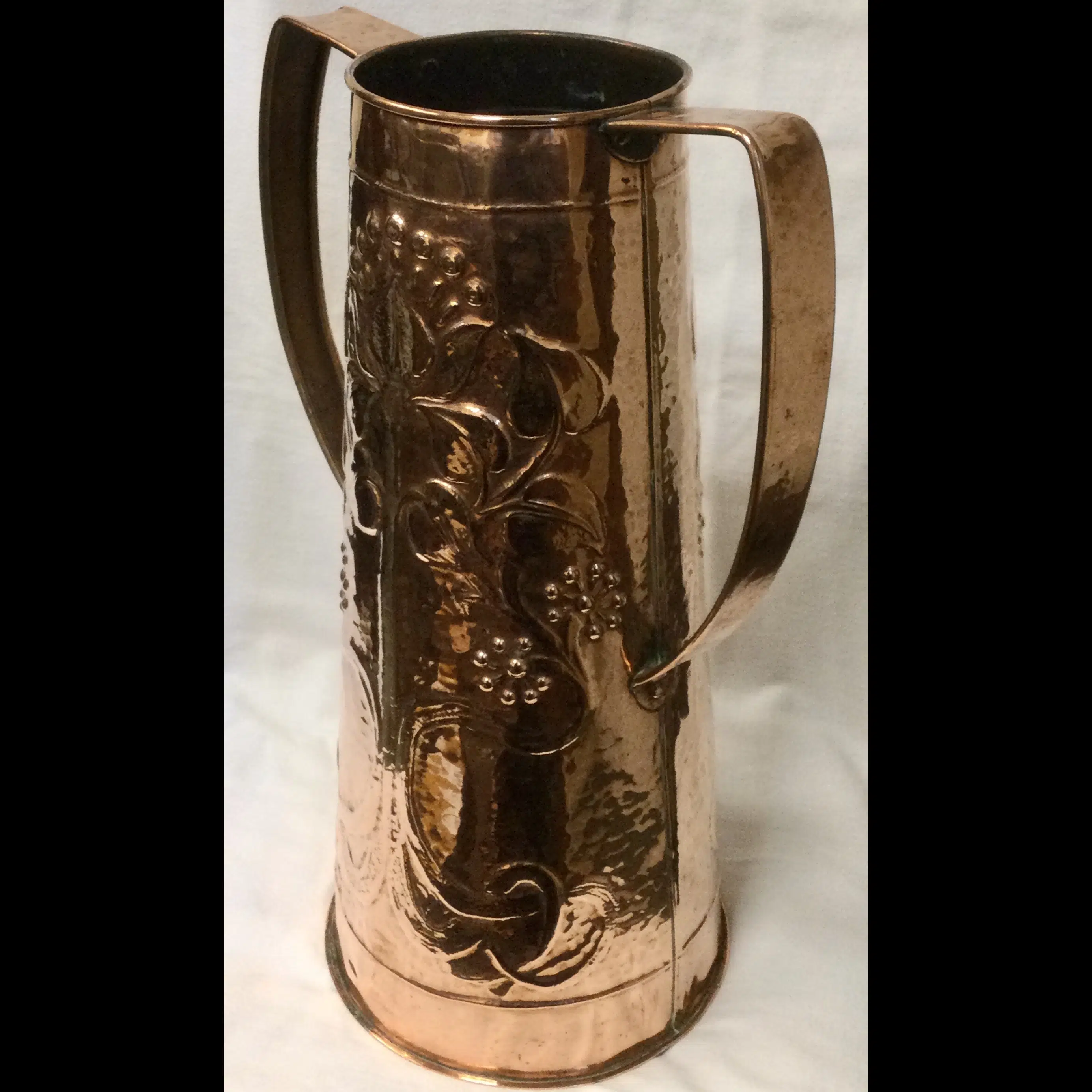 newton class large two handled arts and crafts copper vase or stick stand