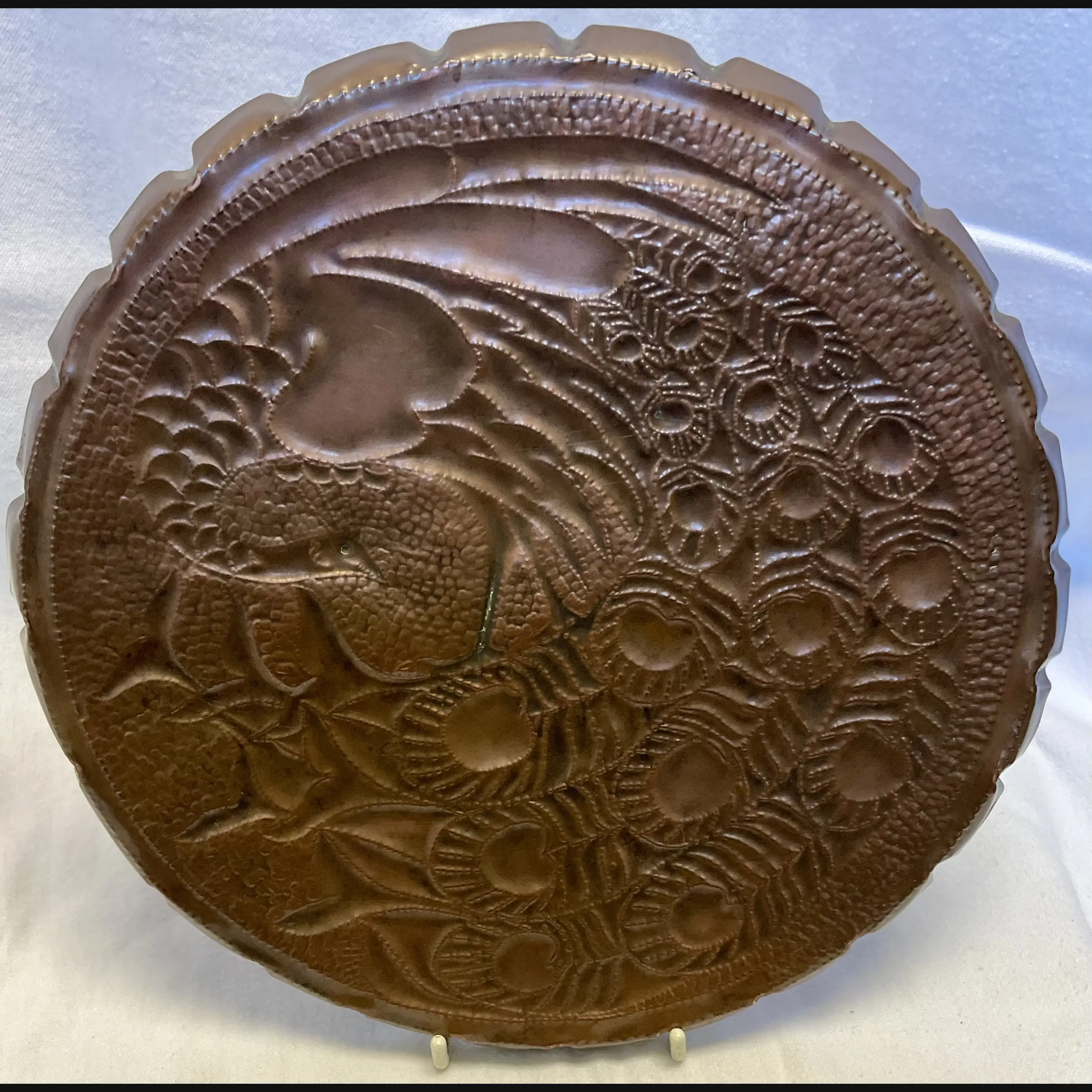 newton industrial class cambridge arts and crafts large copper card tray with peacock two