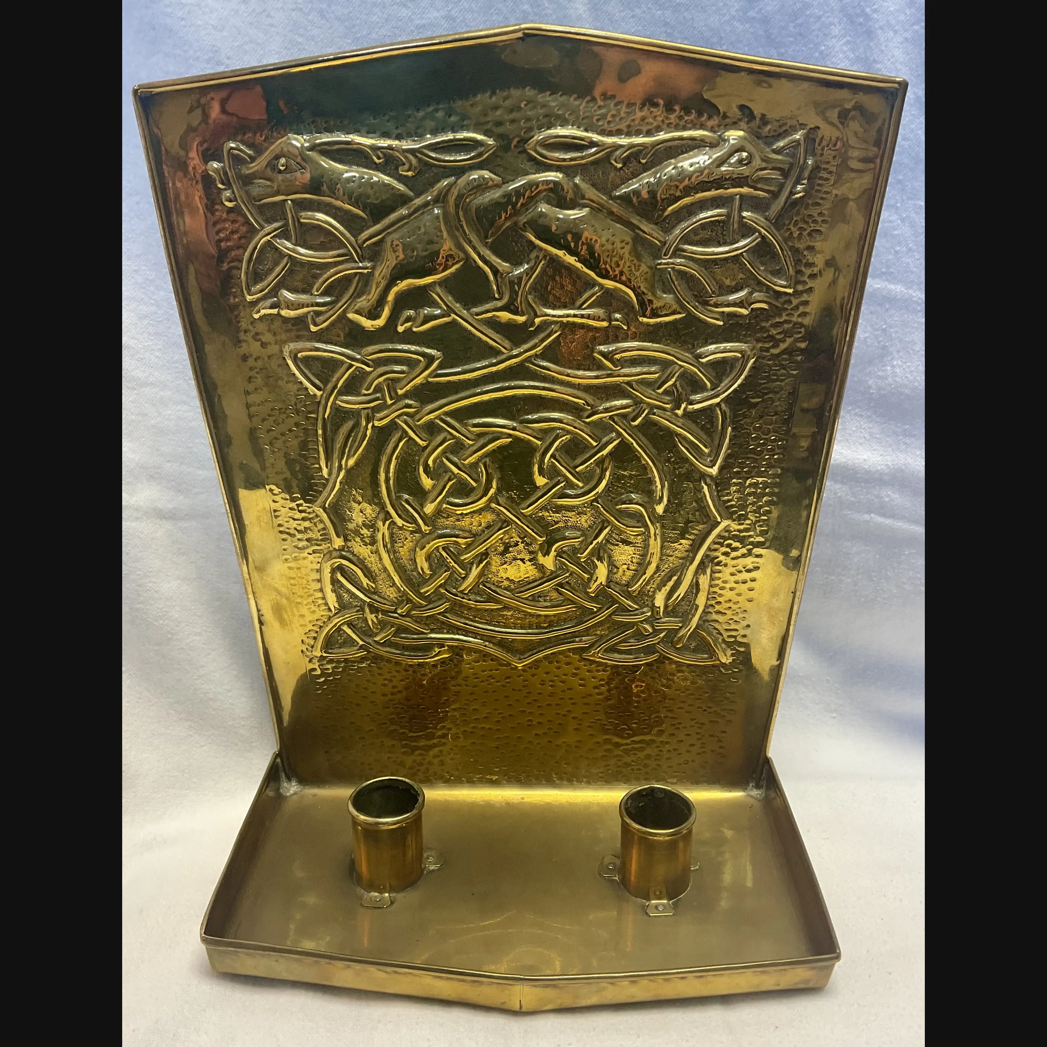 iain maccormick iona celtic art scottish arts and crafts pictish stag and celtic entrelac double wall sconce