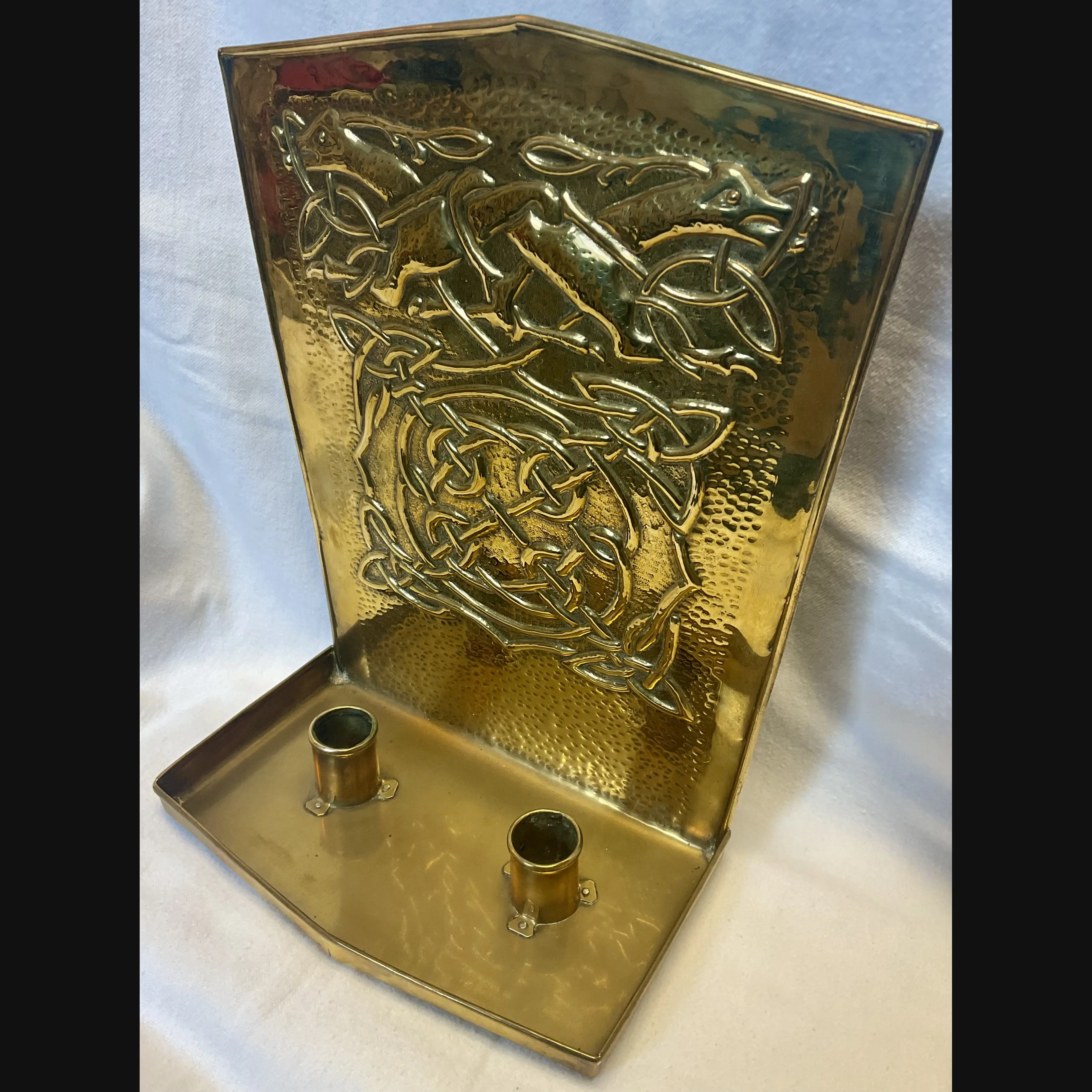 iain maccormick iona celtic art scottish arts and crafts pictish stag and celtic entrelac double wall sconce