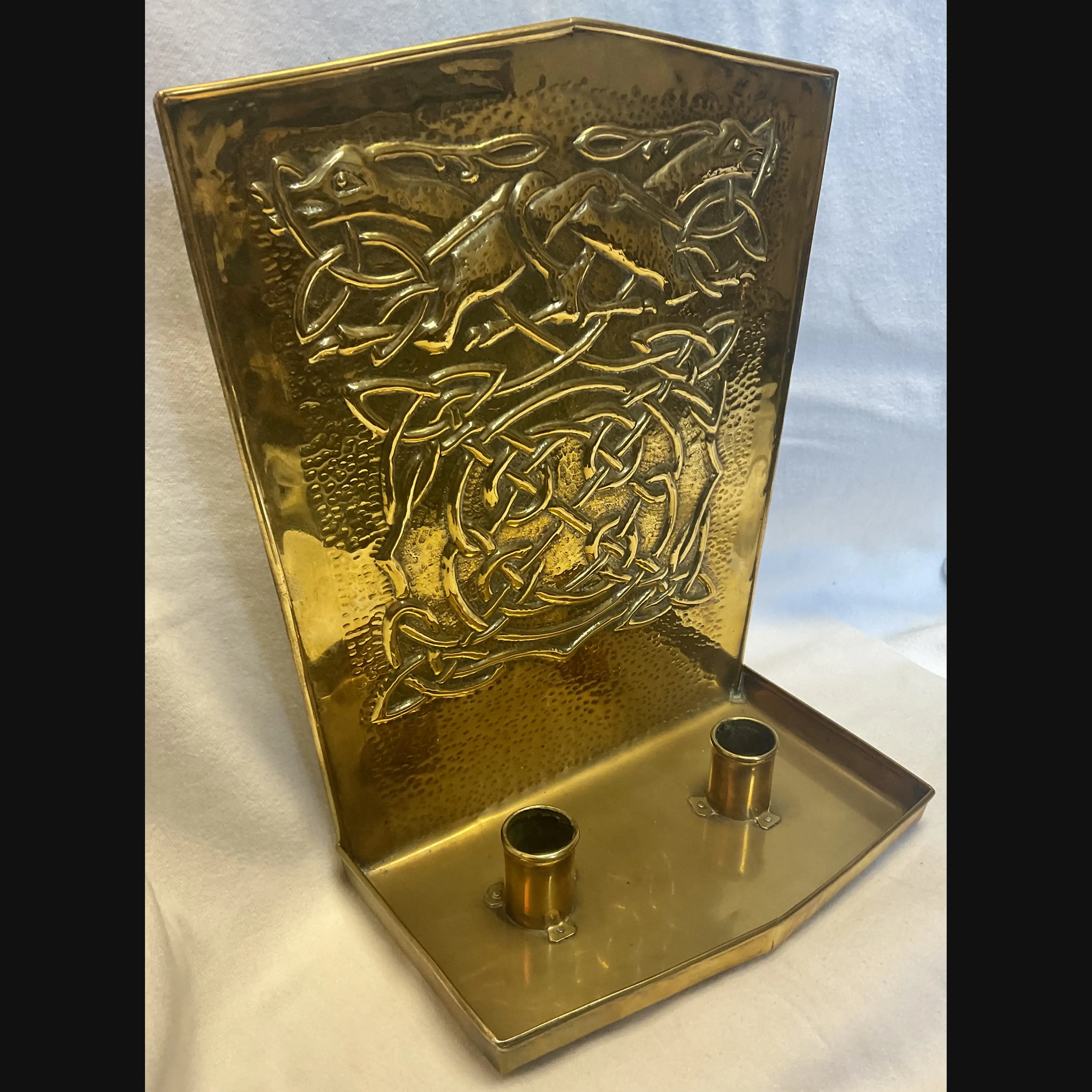 iain maccormick iona celtic art scottish arts and crafts pictish stag and celtic entrelac double wall sconce