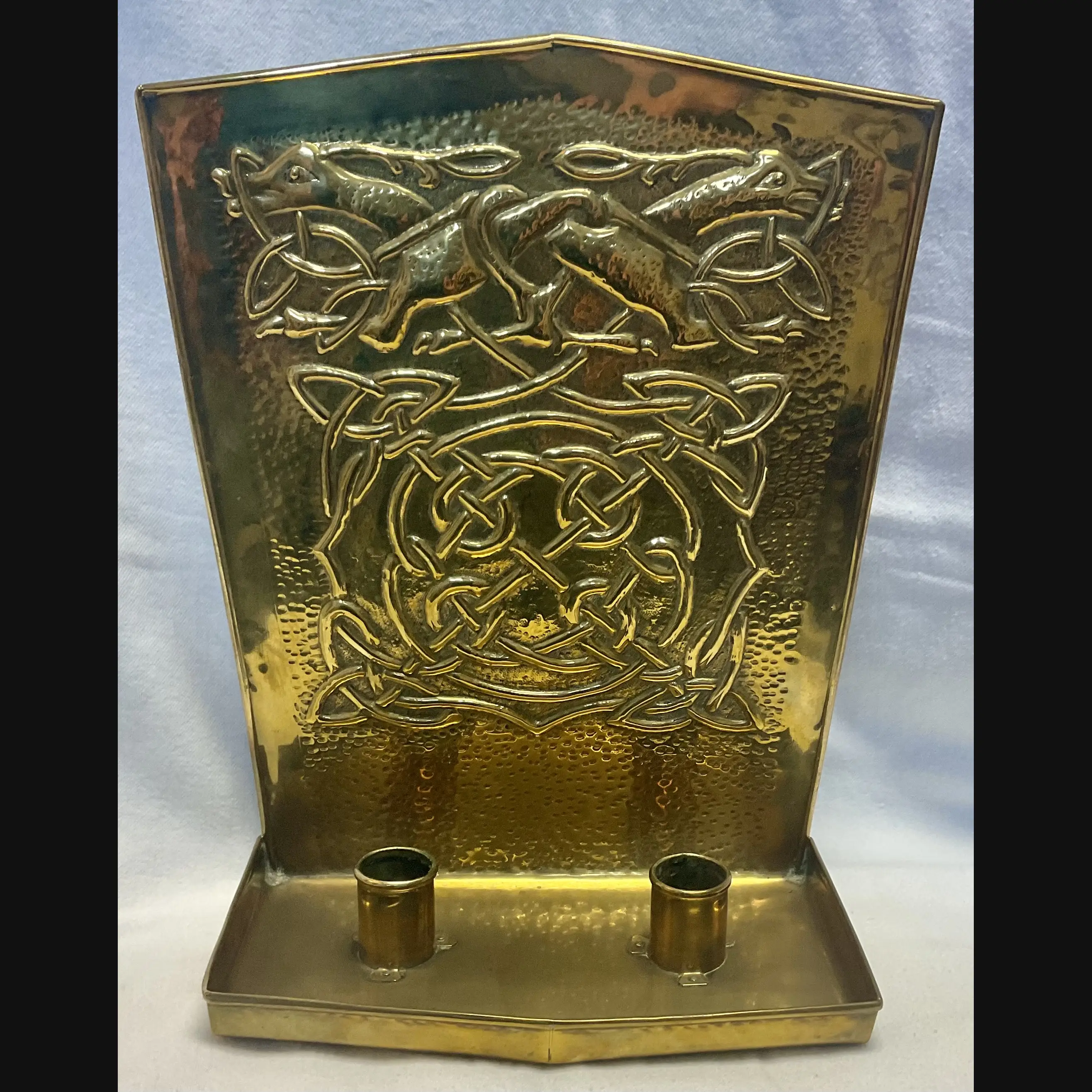 iain maccormick iona celtic art scottish arts and crafts pictish stag and celtic entrelac double wall sconce