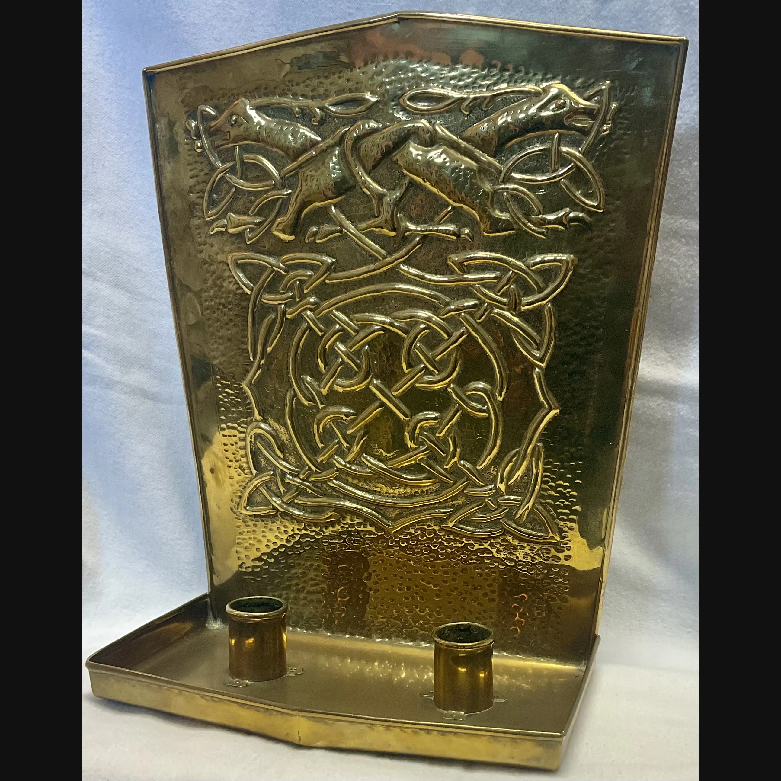 iain maccormick iona celtic art scottish arts and crafts pictish stag and celtic entrelac double wall sconce