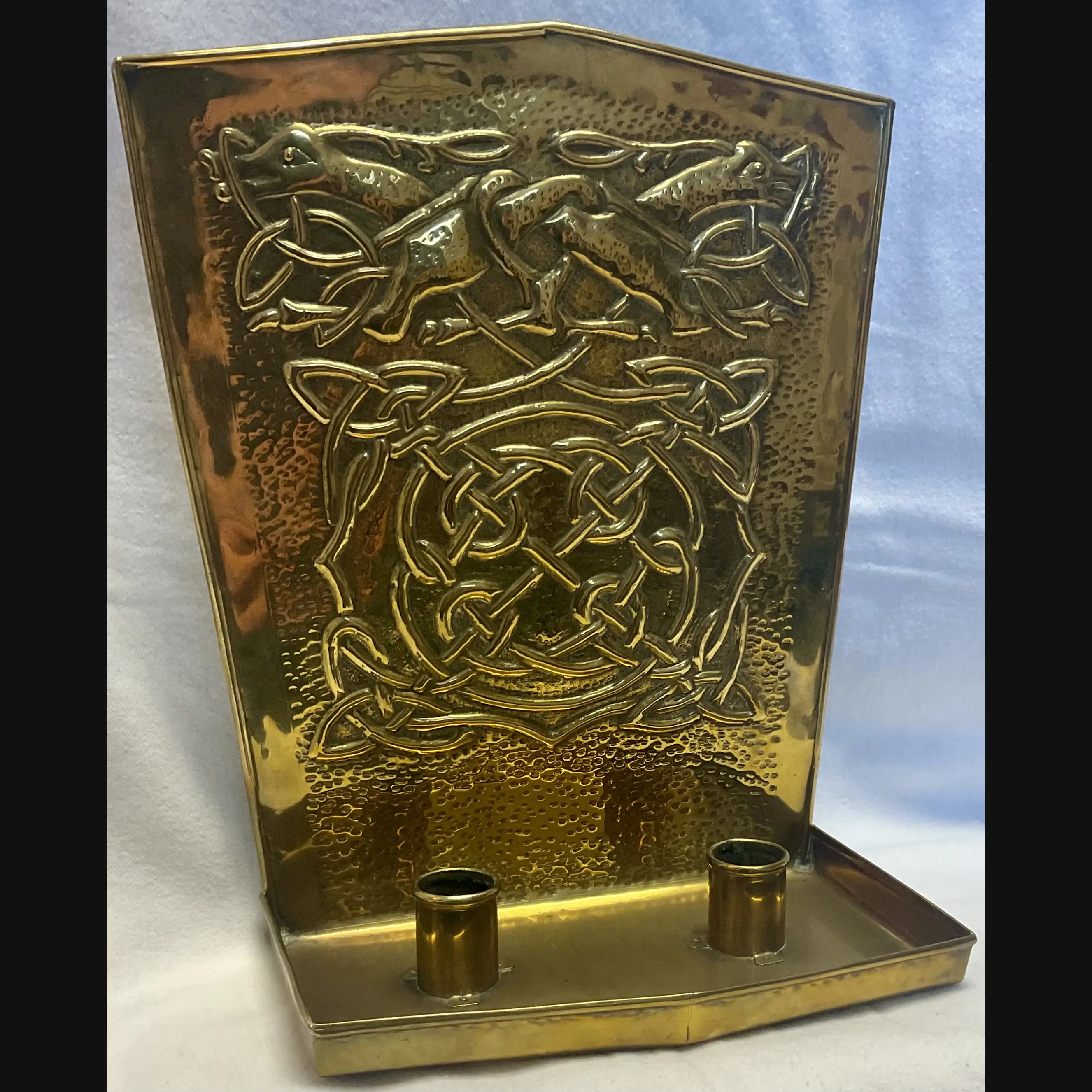 iain maccormick iona celtic art scottish arts and crafts pictish stag and celtic entrelac double wall sconce