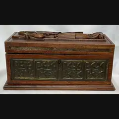 alexander ritchie iona celtic art scottish arts and crafts large carved table casket with celtic brass panels c1900