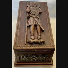 alexander ritchie iona celtic art scottish arts and crafts large carved table casket with celtic brass panels c1900