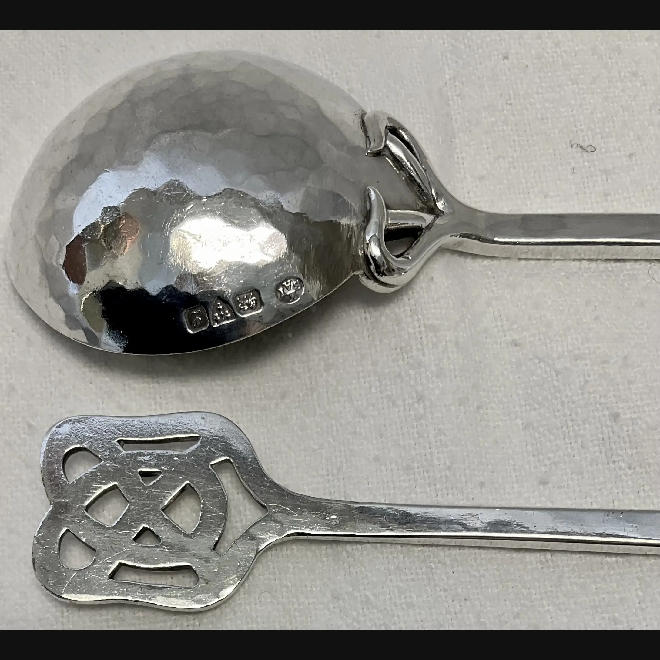 keswick school of industrial art ksia arts and crafts celtic topped split stem silver spoons