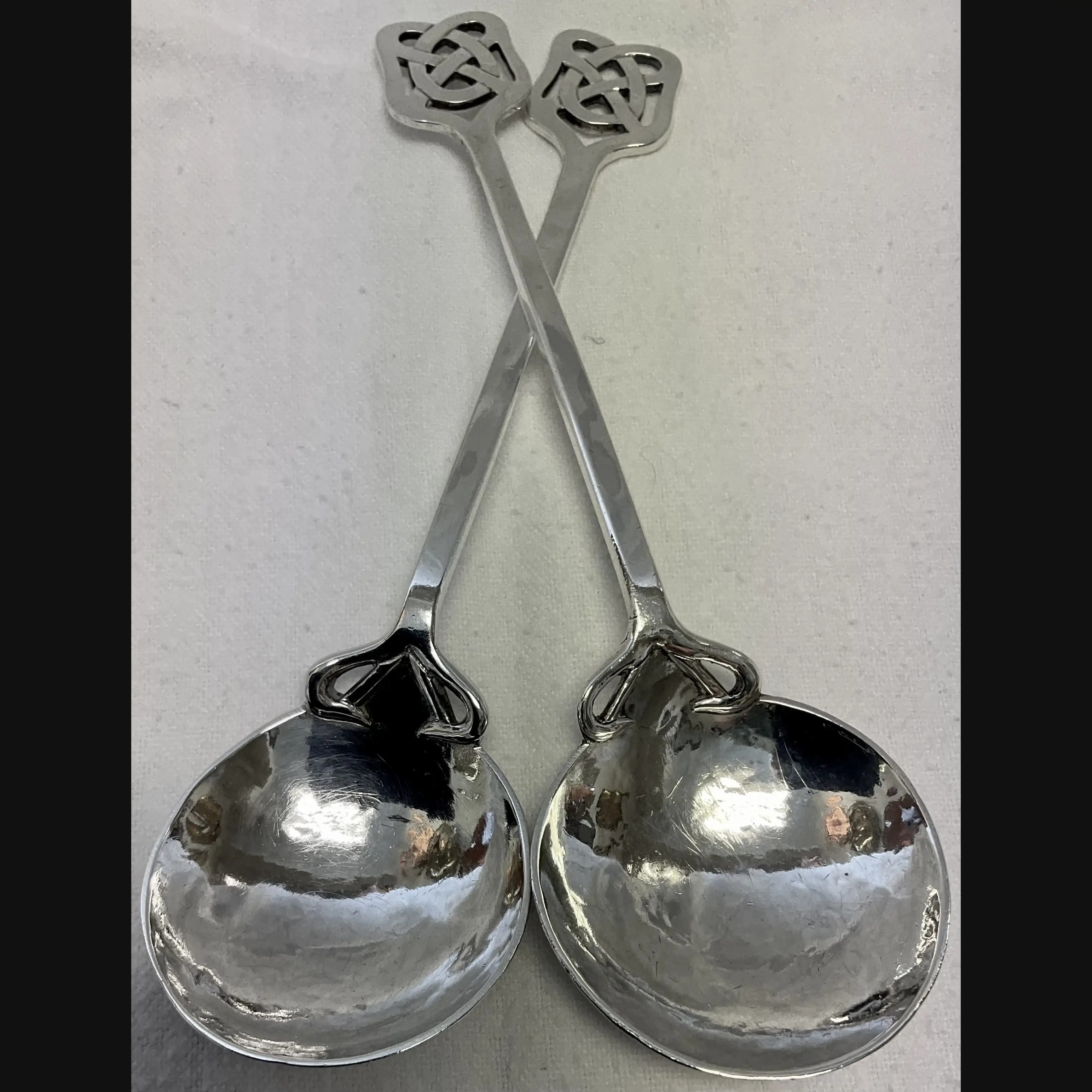 keswick school of industrial art ksia arts and crafts celtic topped split stem silver spoons