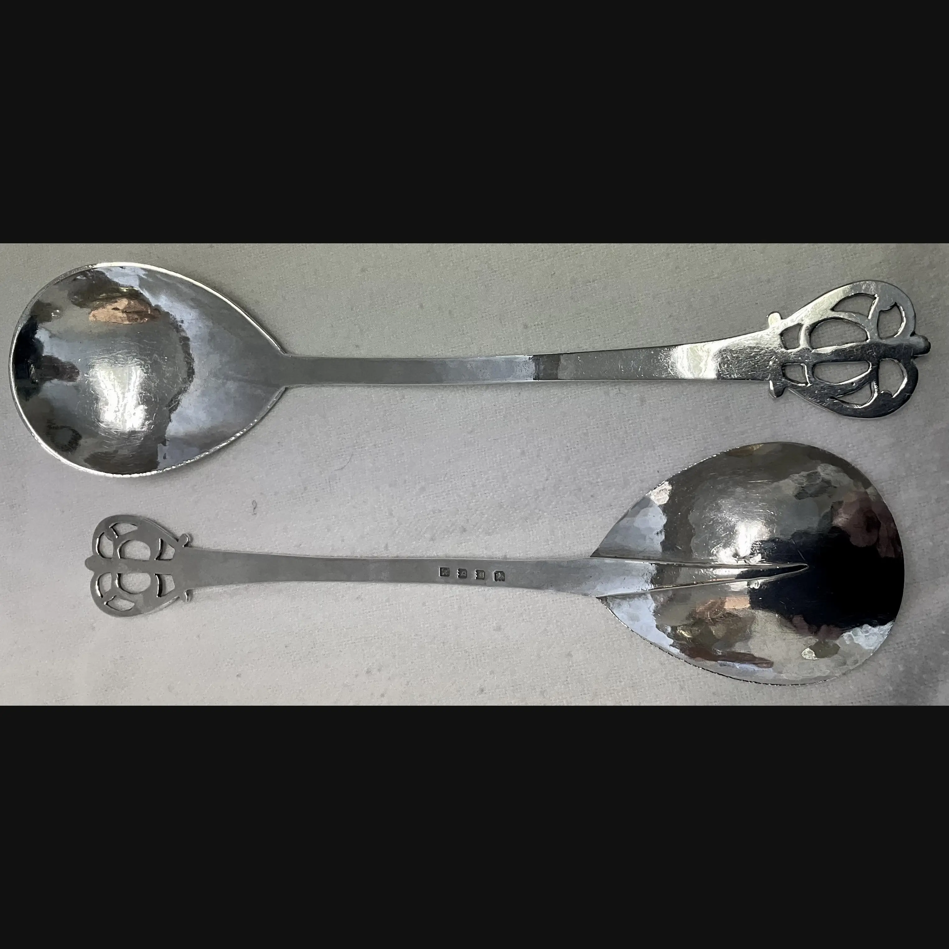 arts and crafts silver serving spoons by c  plucknett and co