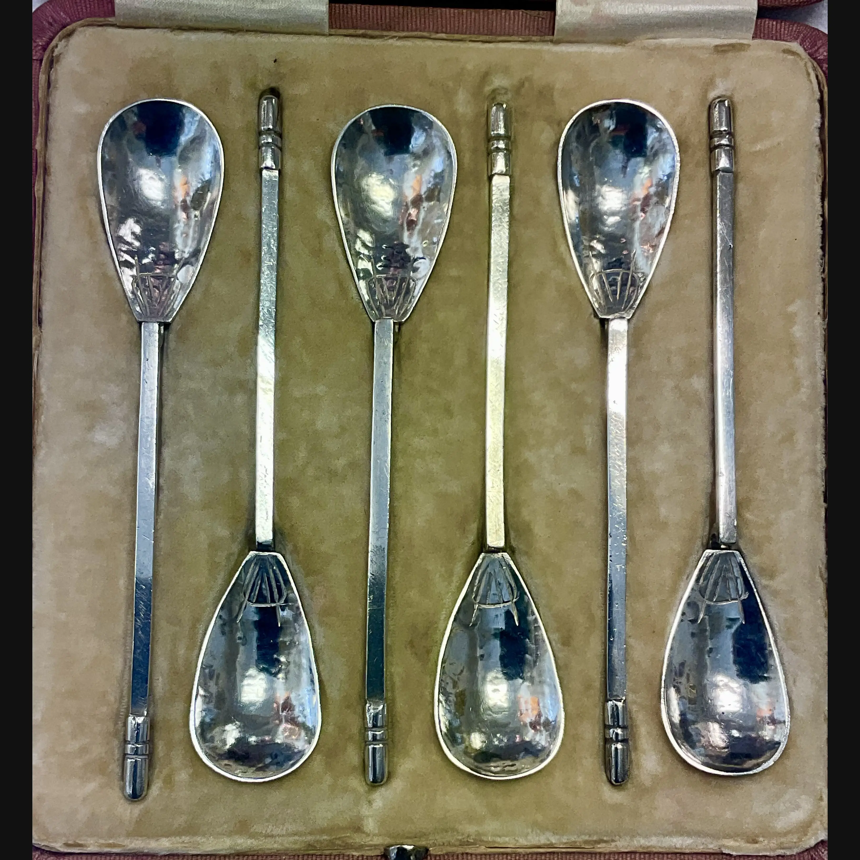 keswick school of industrial art ksia arts and crafts original boxed set silver roman replica spoons c1908