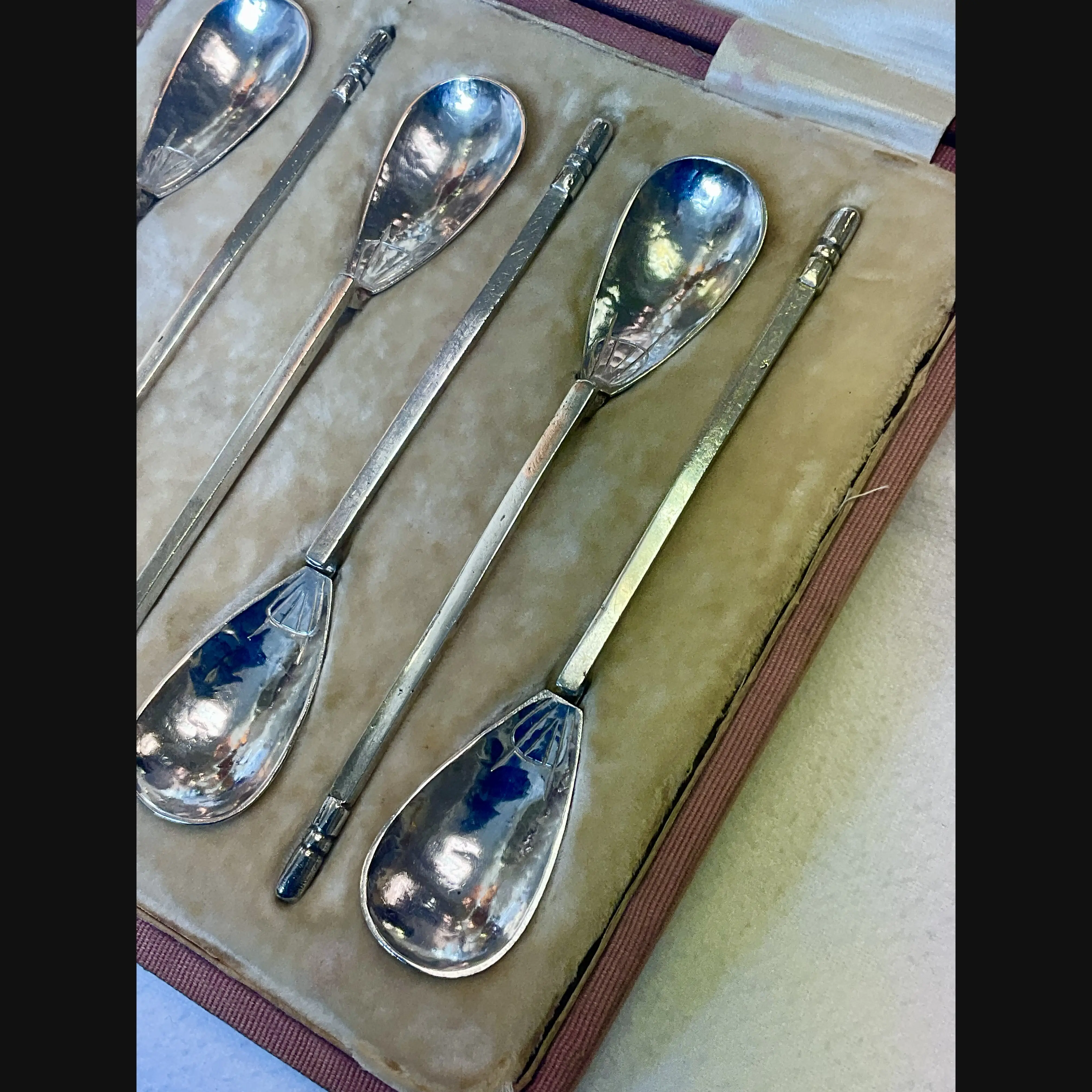 keswick school of industrial art ksia arts and crafts original boxed set silver roman replica spoons c1908