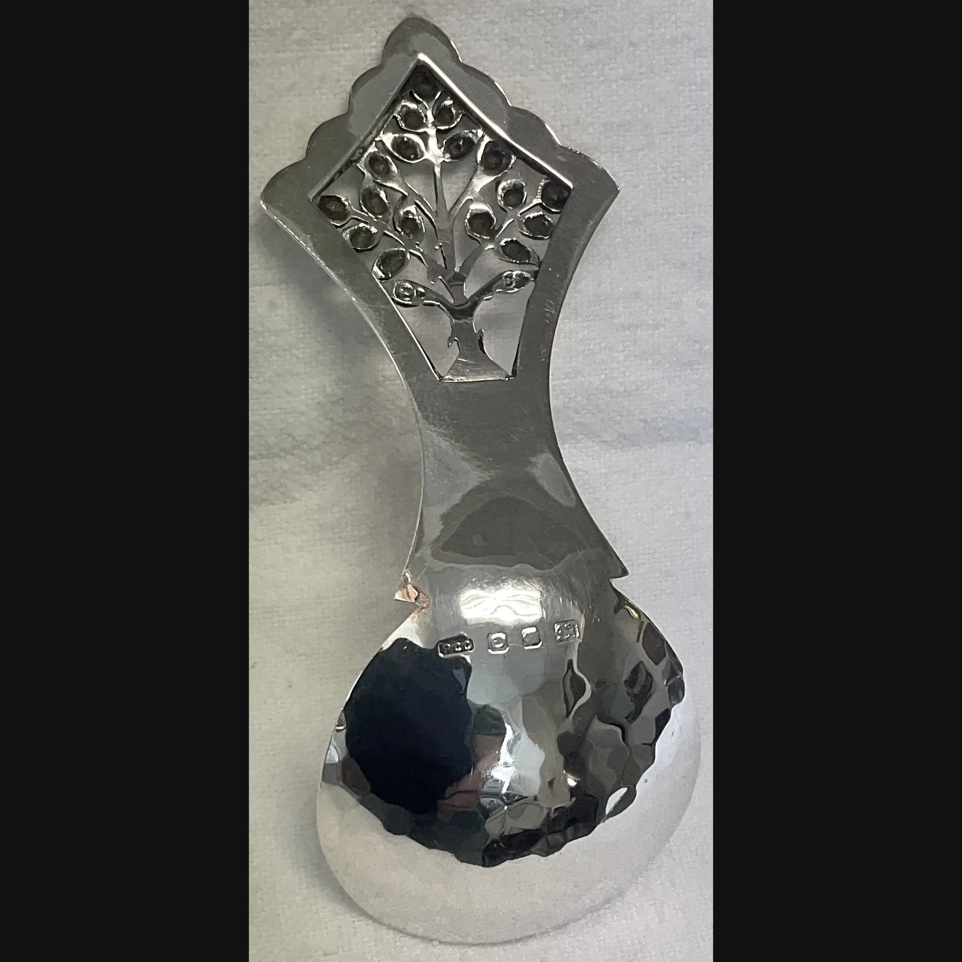 peter cook arts and crafts silver tea caddy spoon in the manner of h g murphy c1951