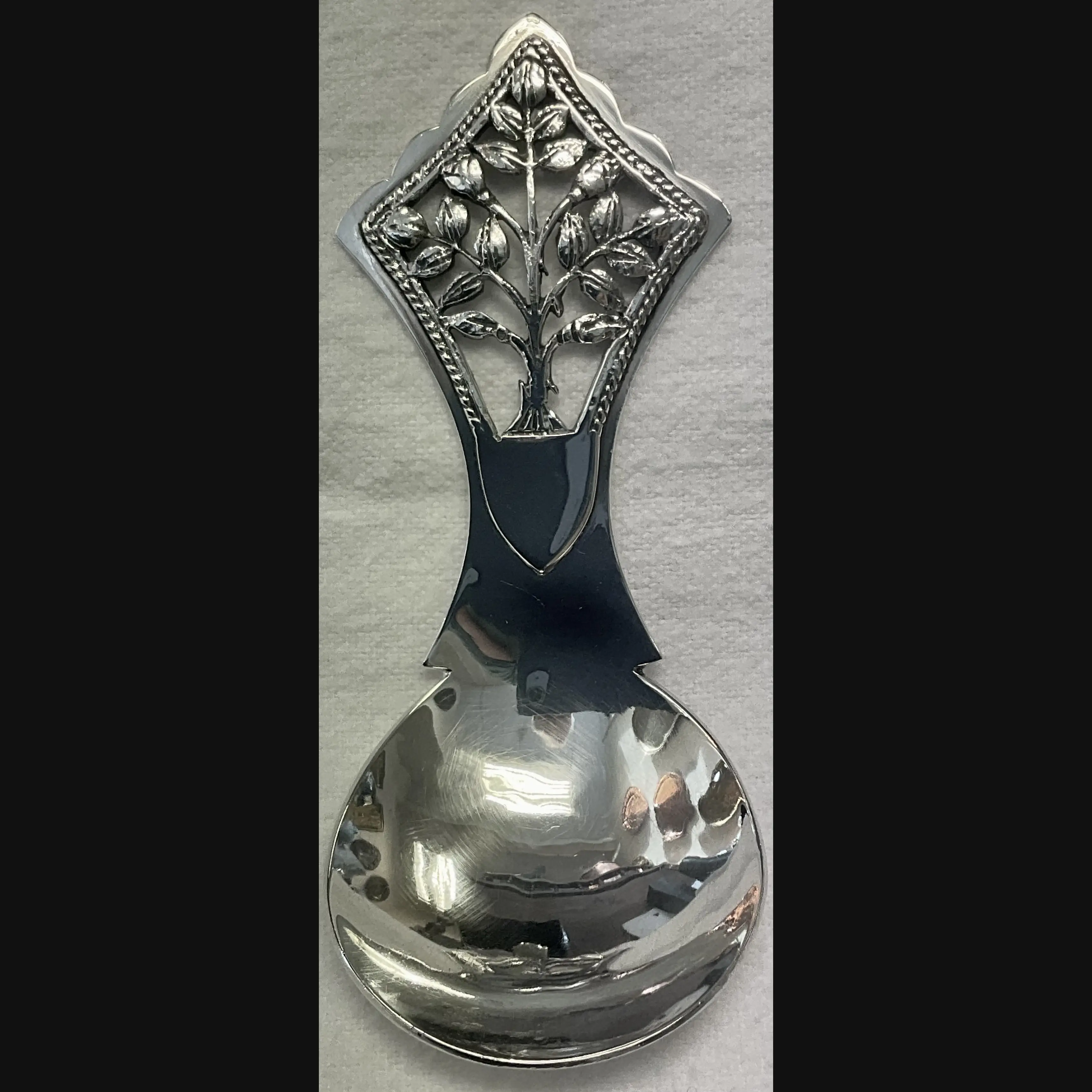 peter cook arts and crafts silver tea caddy spoon in the manner of h g murphy c1951