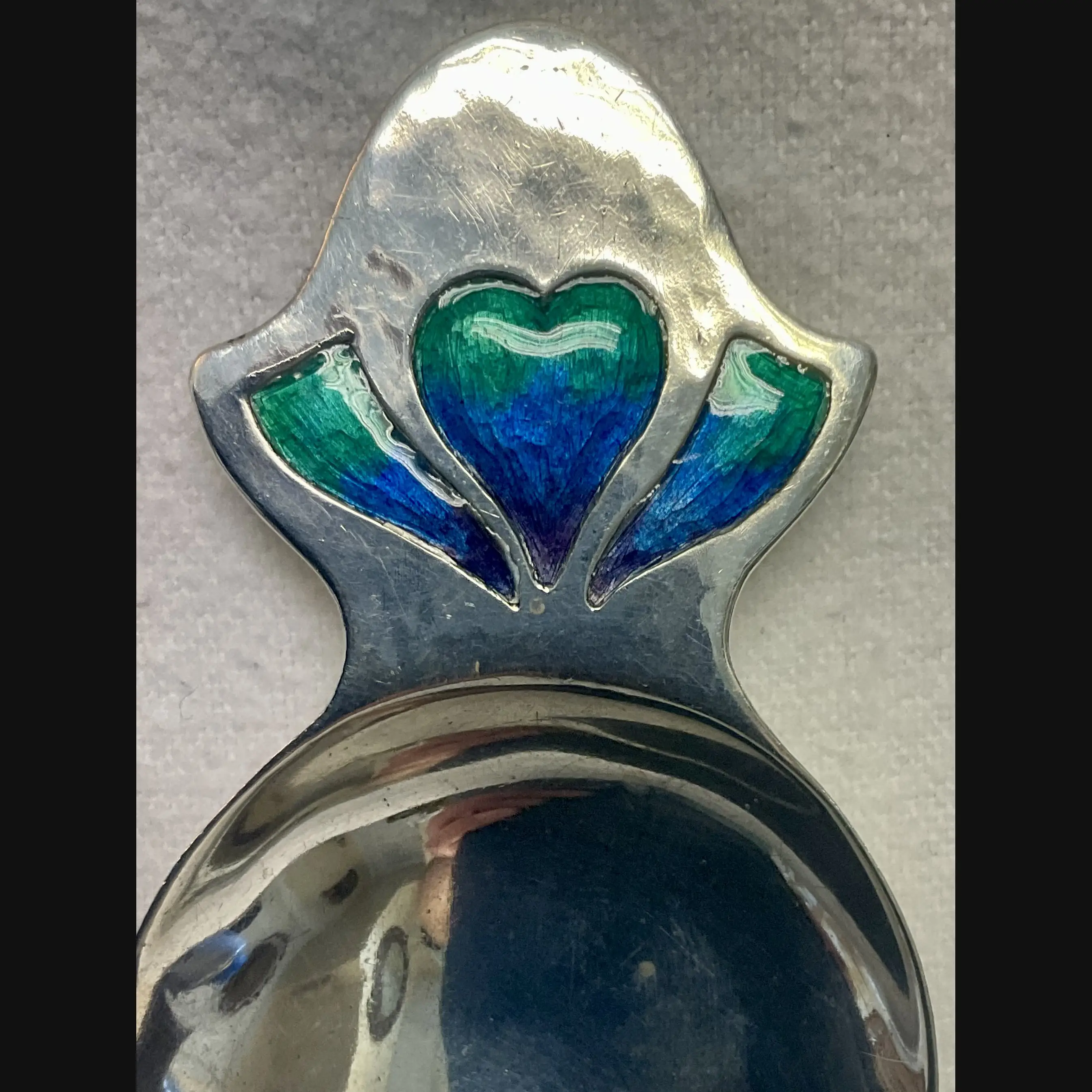 liberty co silver and enamelled tea caddy spoon c1906