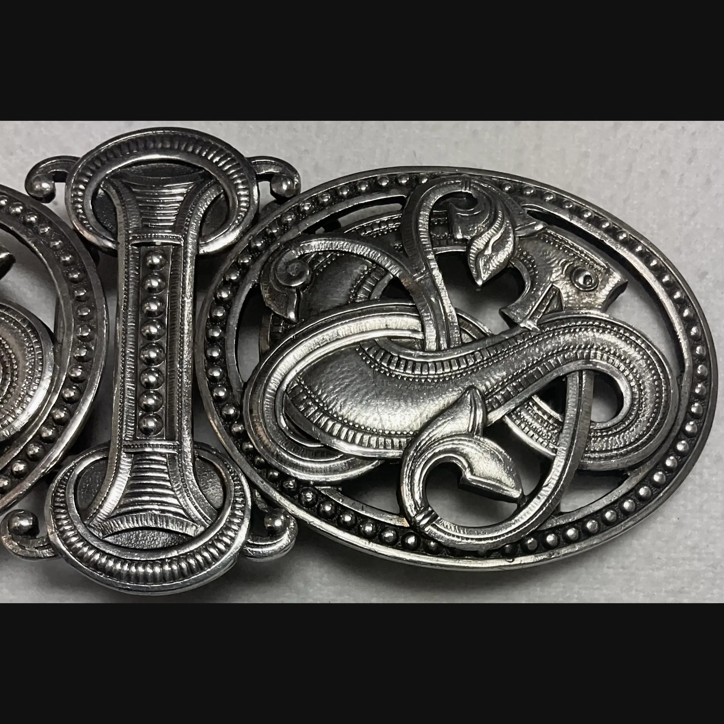 norwegian arts and crafts dragestil silver belt buckle
