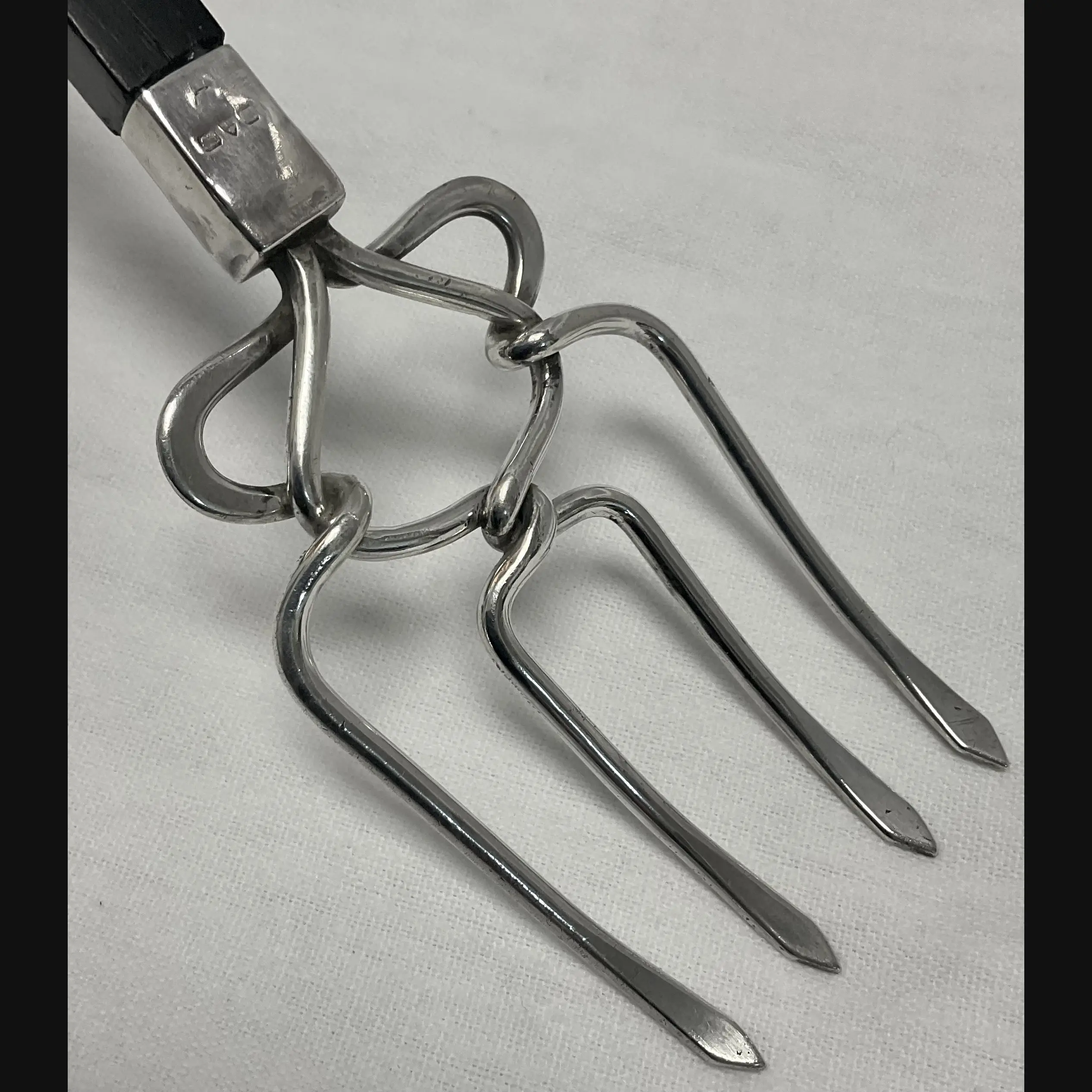 keswick school of industrial art ksia arts and crafts silver toasting fork mounted on ebony handle