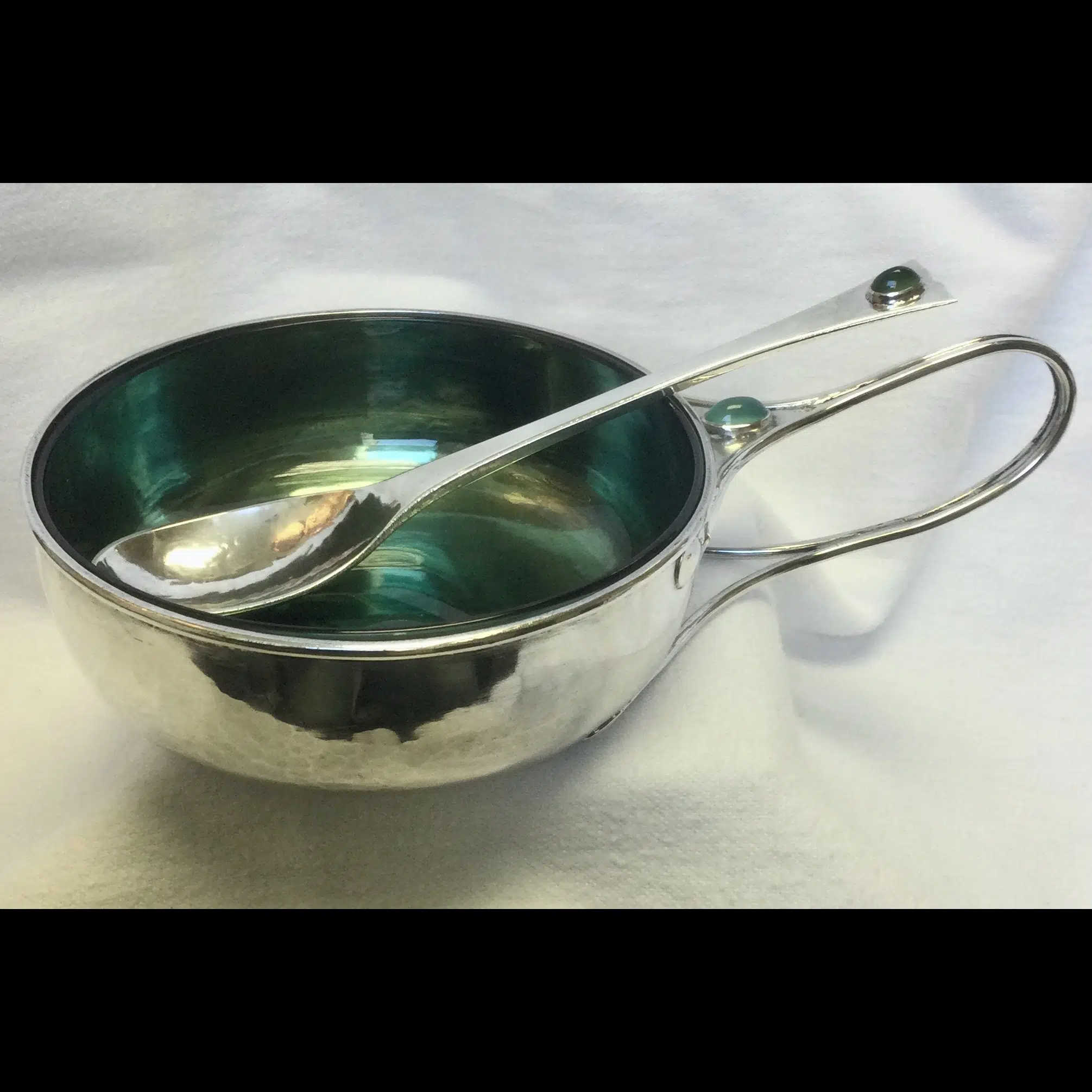 c.r.ashbee guild of handicrafts gofh silver porringer spoon and liner with cabochons 1908