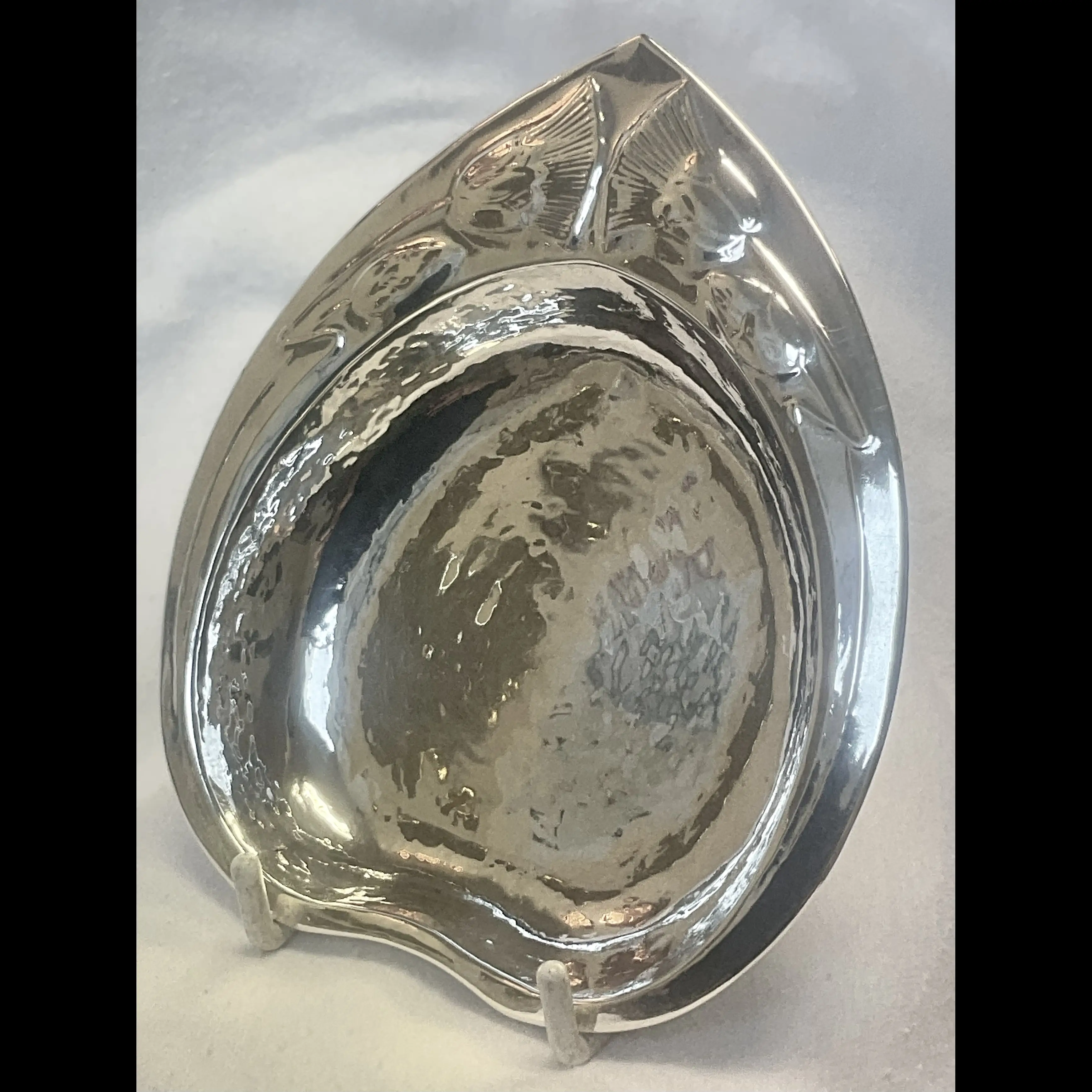 keswick school of industrial art silver arts and crafts card tray with thistle by r temple