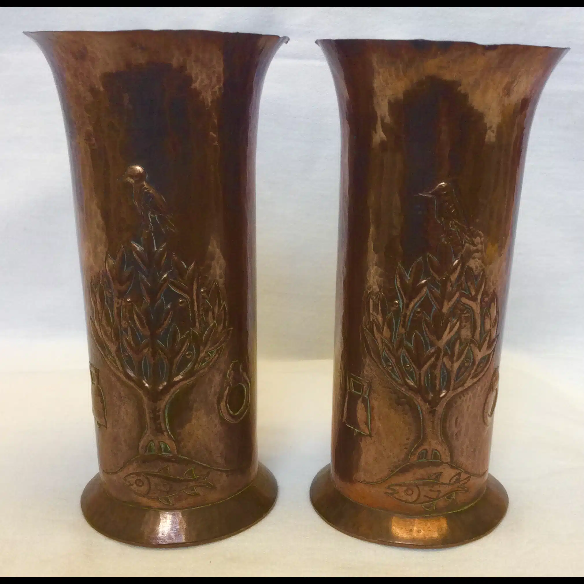 keswick school of industrial arts st.kentigern crest copper vases