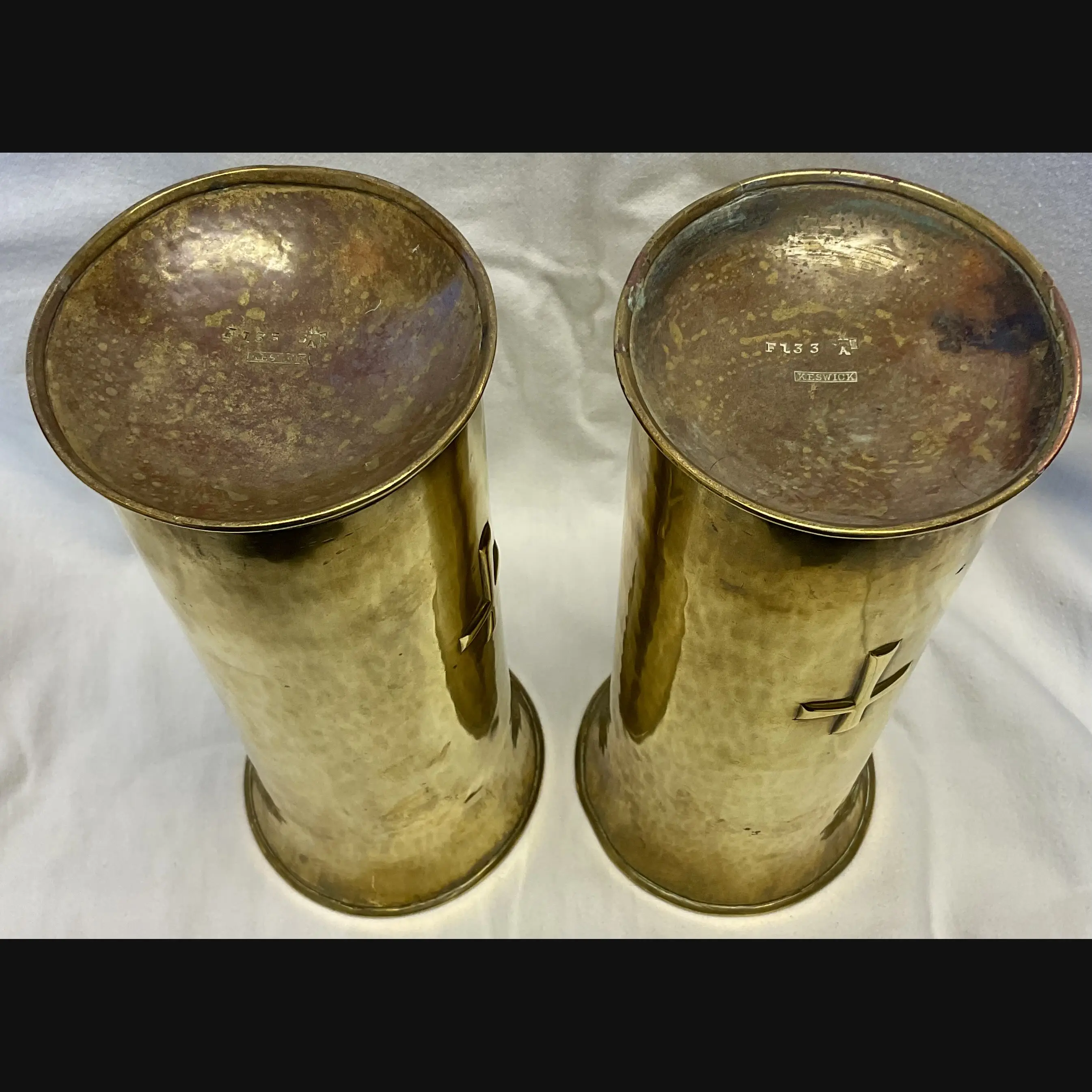 large keswick school of industrial art ksia arts and crafts church altar vases with simple cross