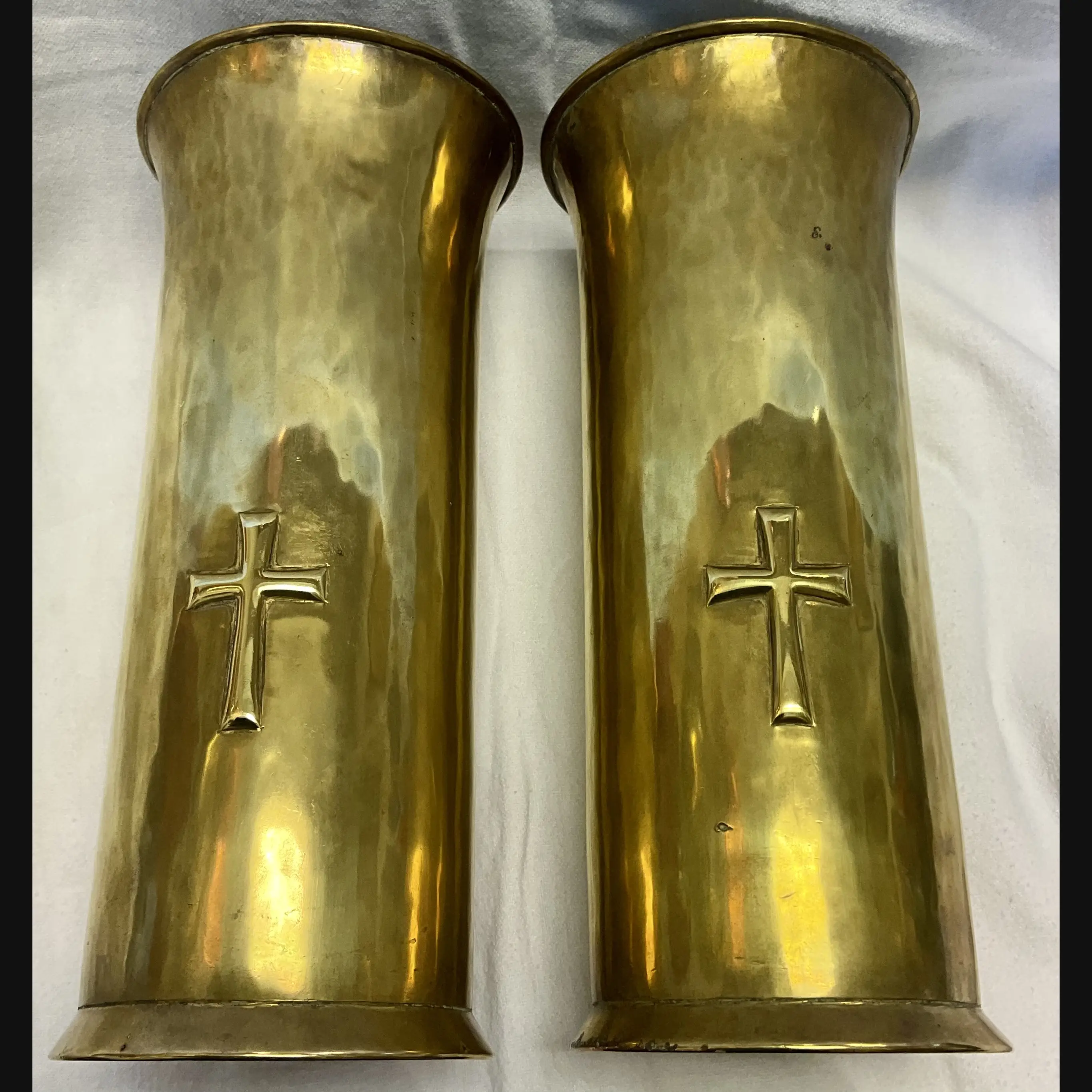 large keswick school of industrial art ksia arts and crafts church altar vases with simple cross