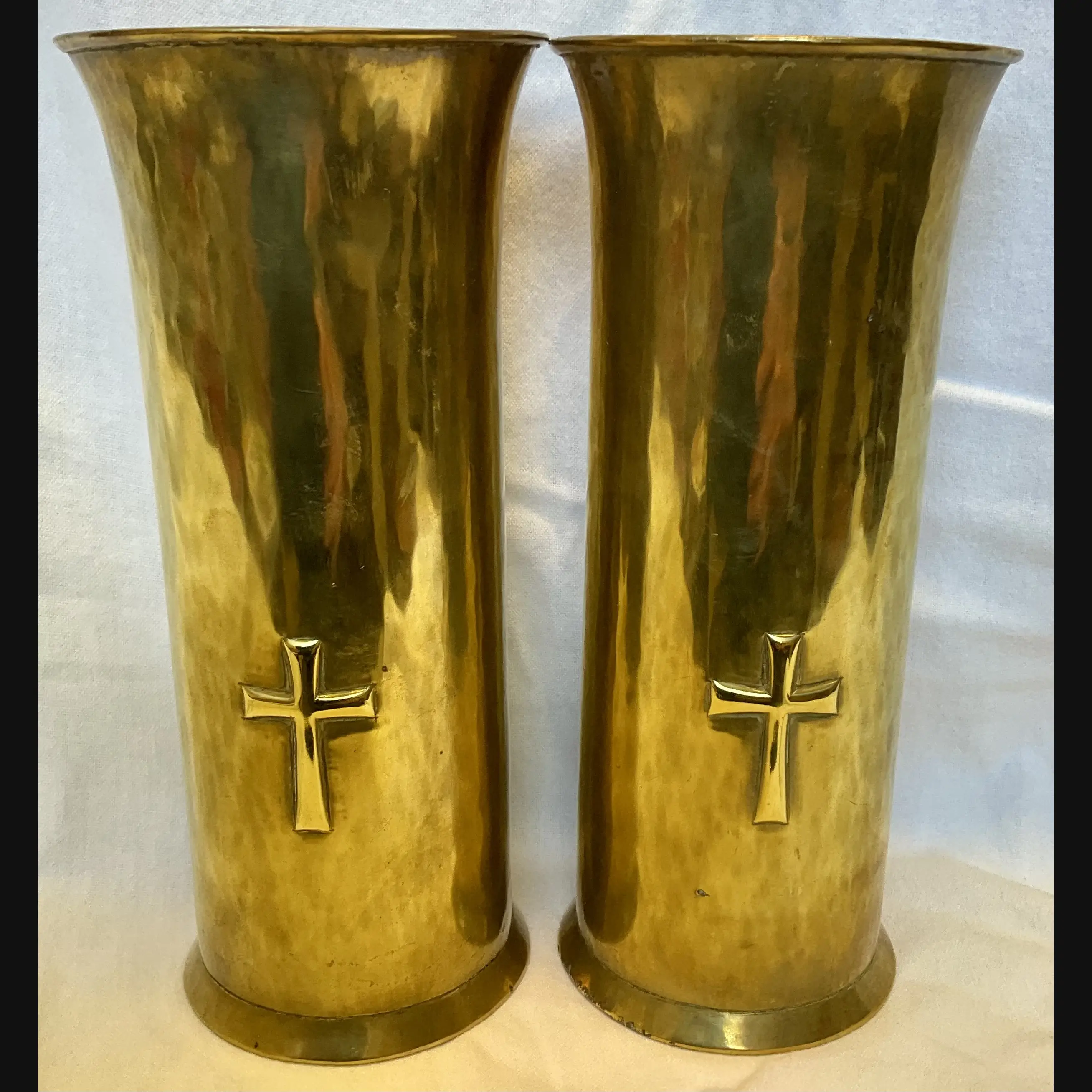large keswick school of industrial art ksia arts and crafts church altar vases with simple cross